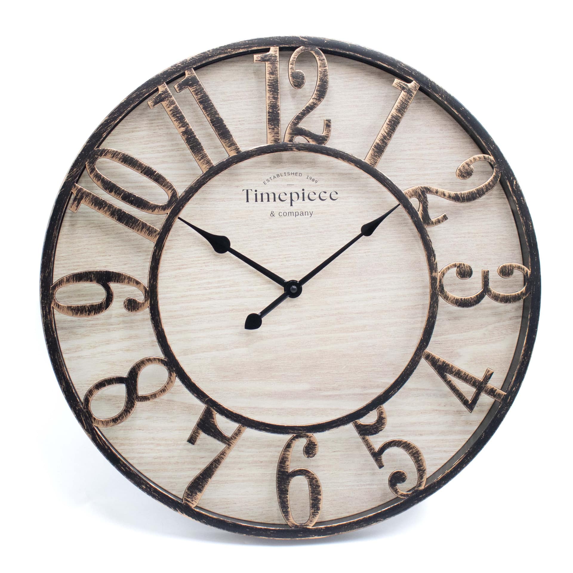 Horloge murale vintage métal-bois avec grands chiffres Ø50cm