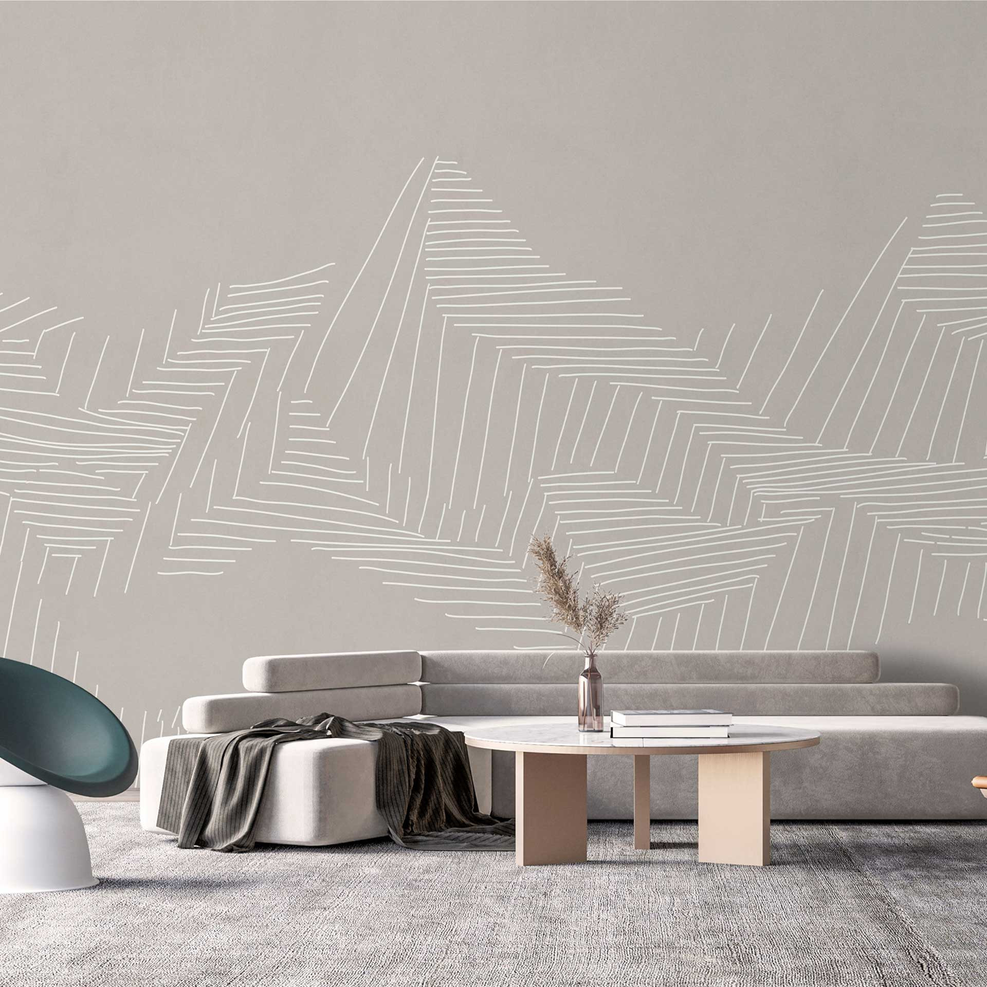 Geometrisch bergen behang in beige met lijnenpatroon - vliesbehang