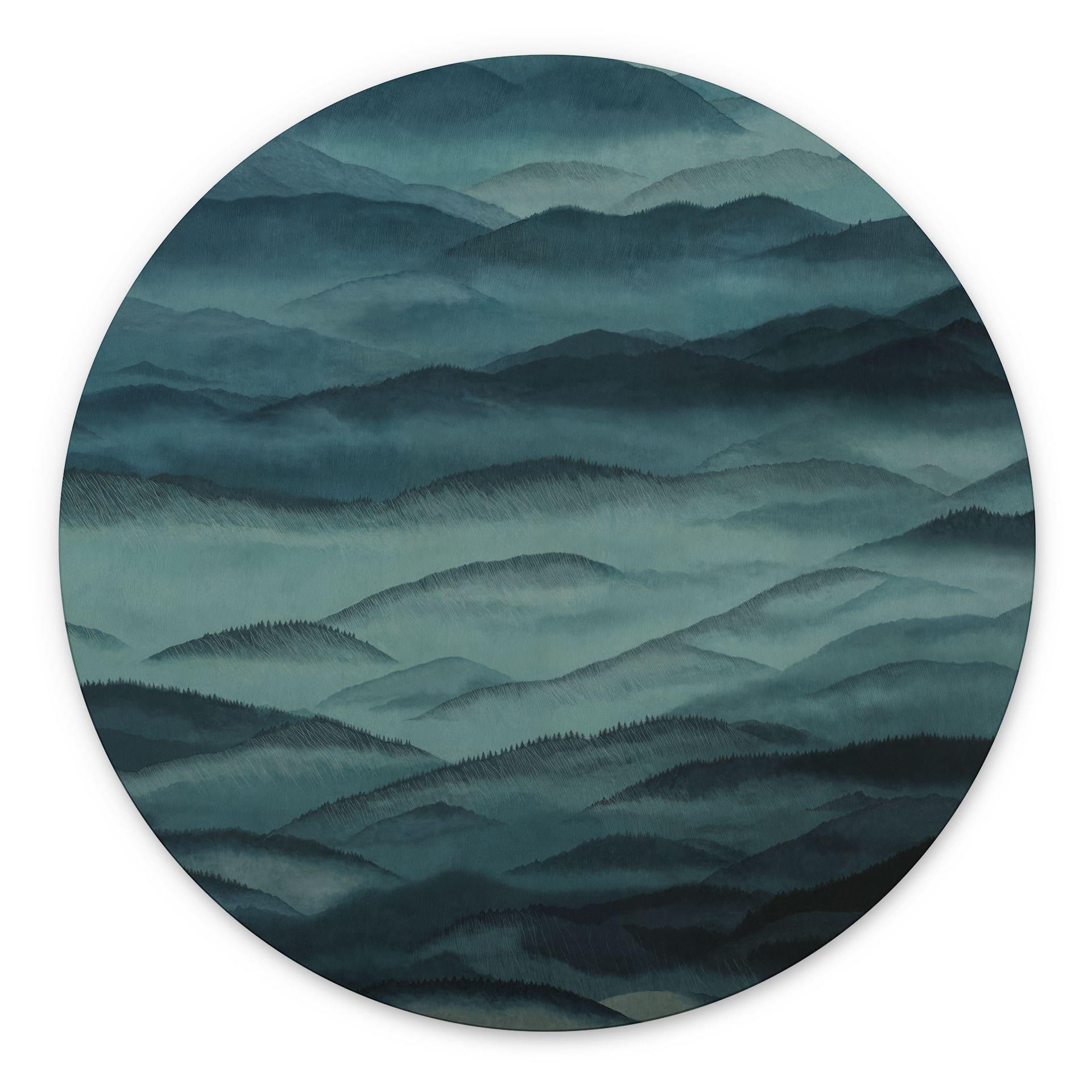 Tableau Roerich Hills - Paysage Montagneux Bleu - Sir Edward x Grigory Gladarev - Alu-Dibond Rond