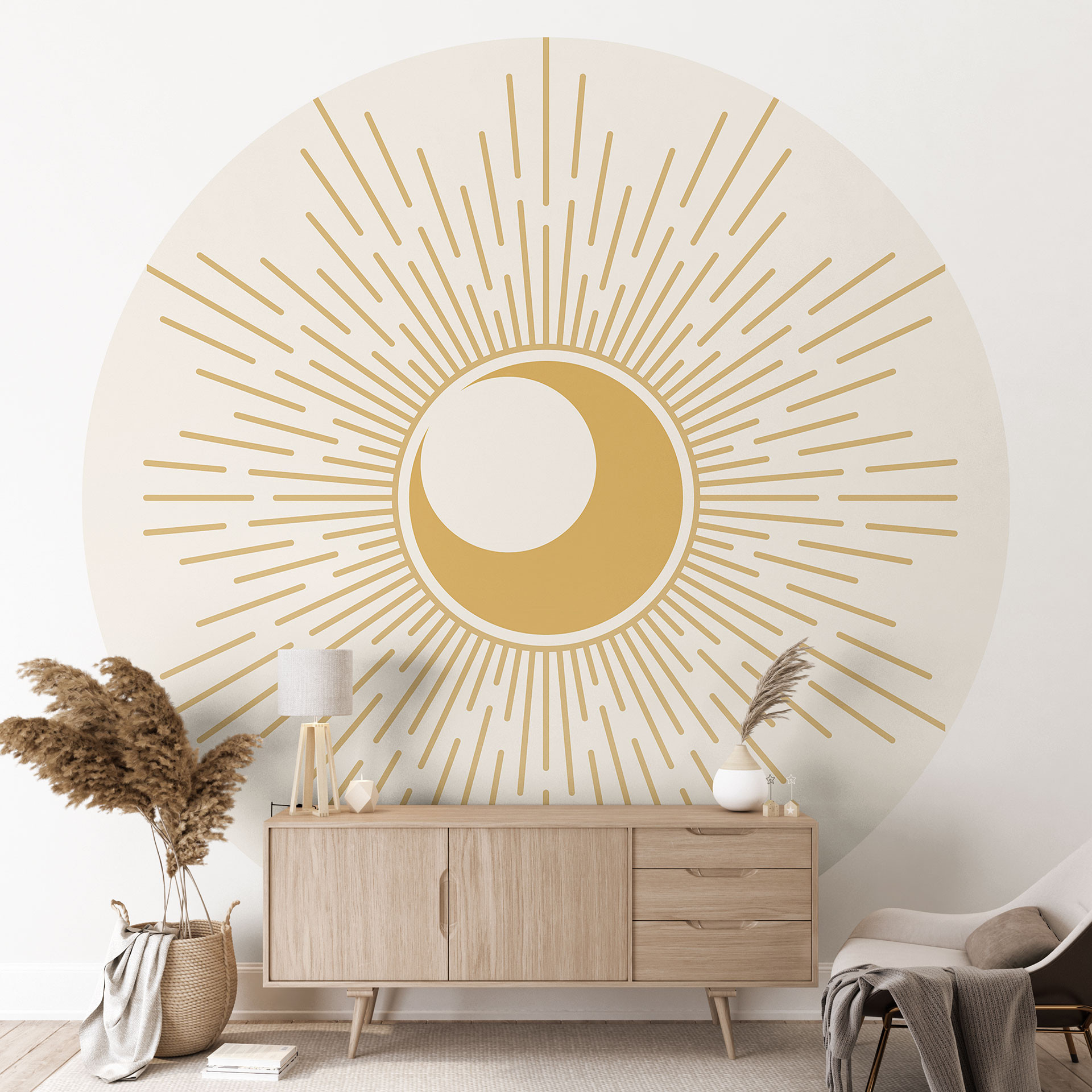 Gouden zonnestralen Fotobehang - KsanaKalpa - Rond - vliesbehang/zelfklevend vliesbehang