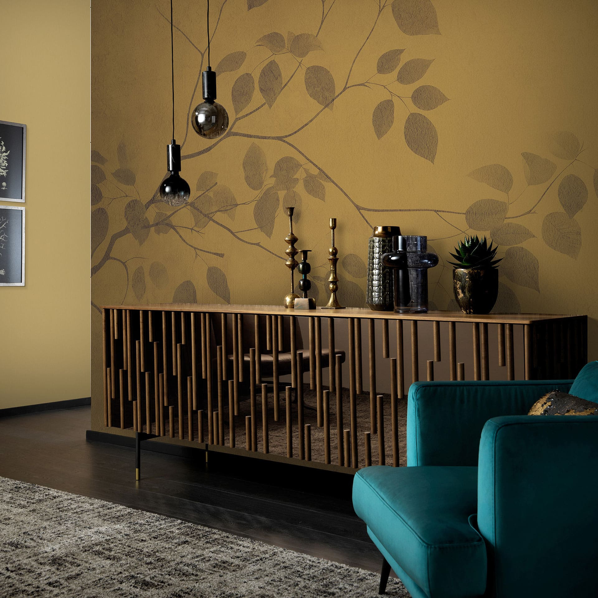 Bladmotief behang Big Pictures beige 4.50 x 2.70 m