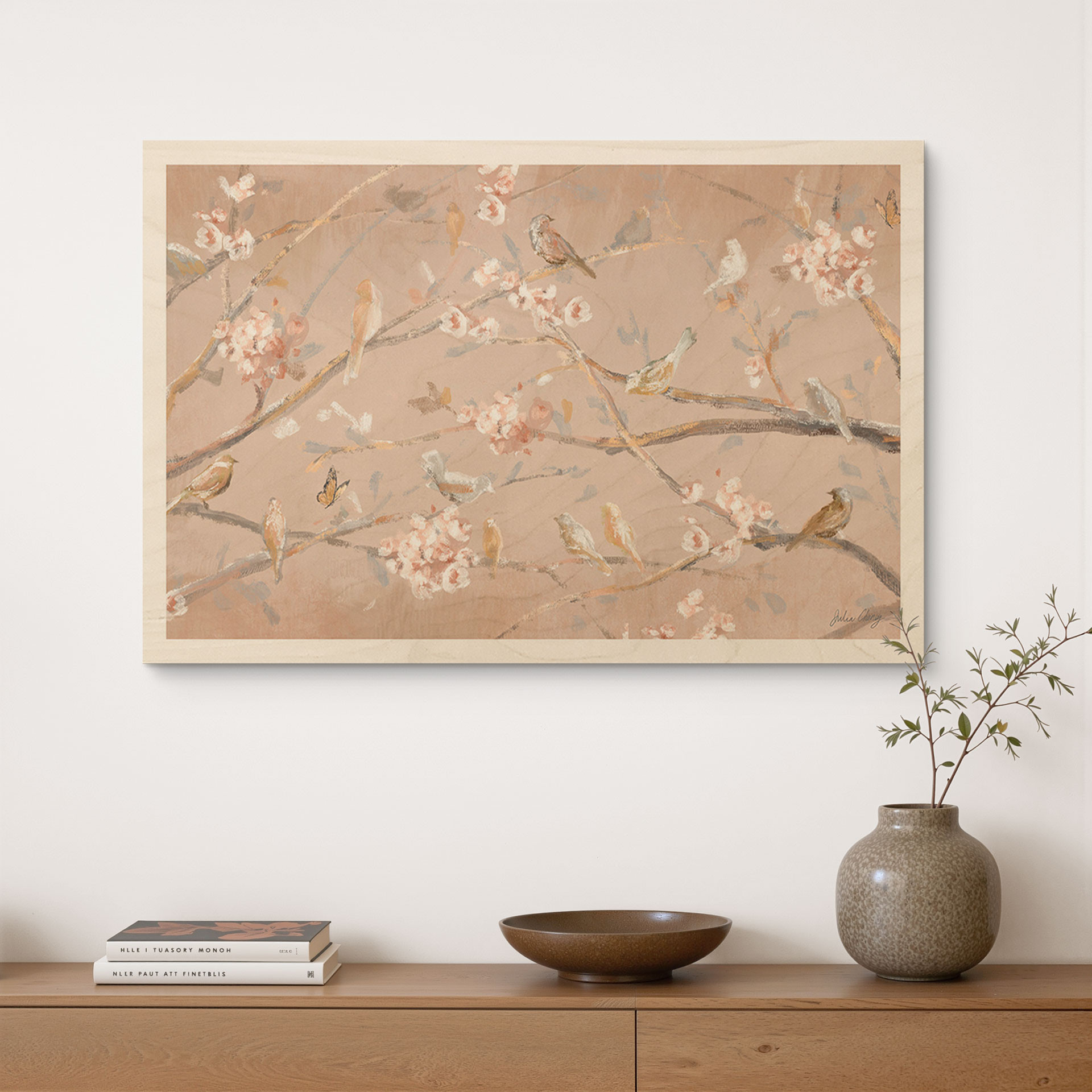 Tableau sur bois Oiseaux sur Fleurs de Cerisier - Cheney
