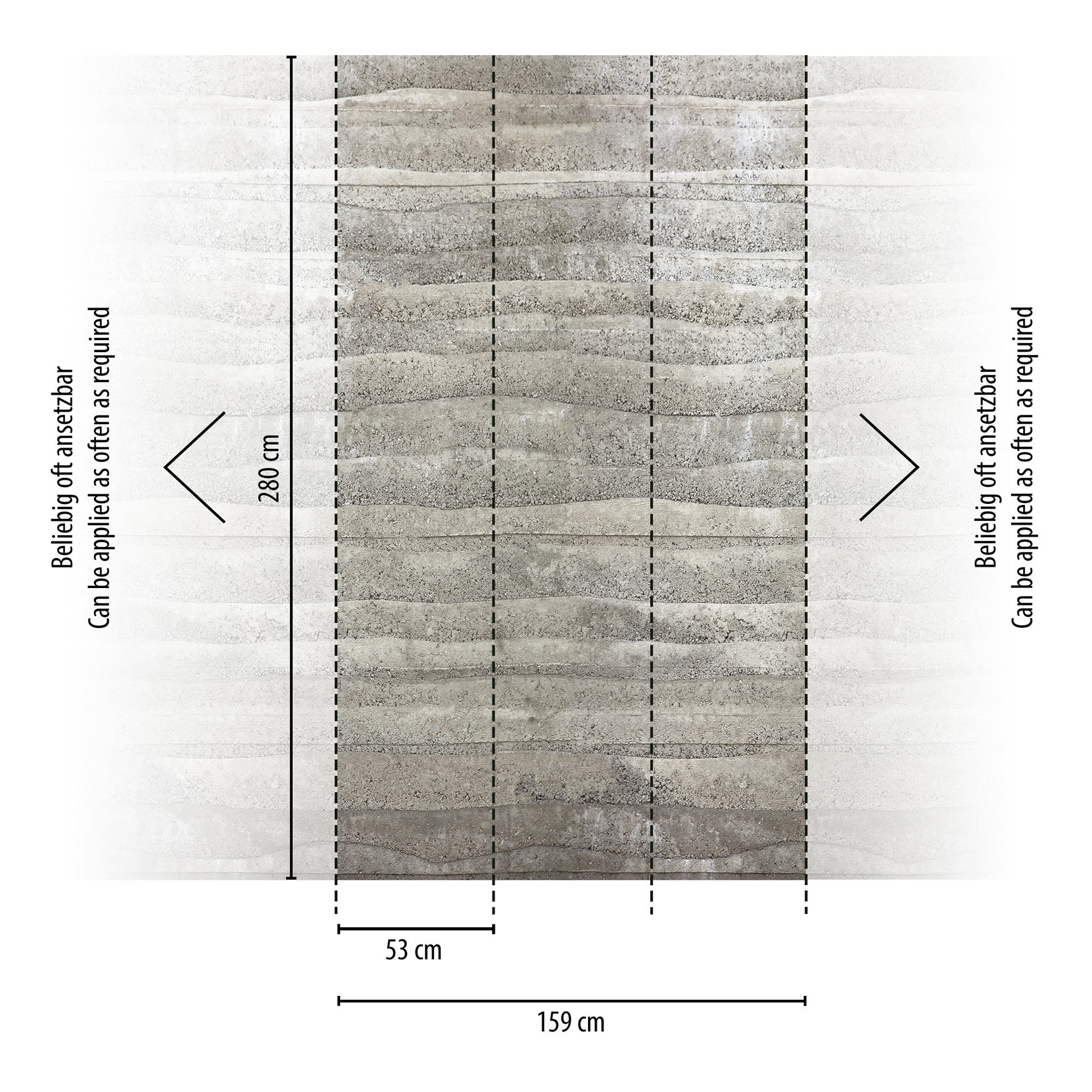 Vliesbehang betonlook grijs mat uittrekbaar 1,59 x 2,80 m Vliesbehang Wanddecoratie modern