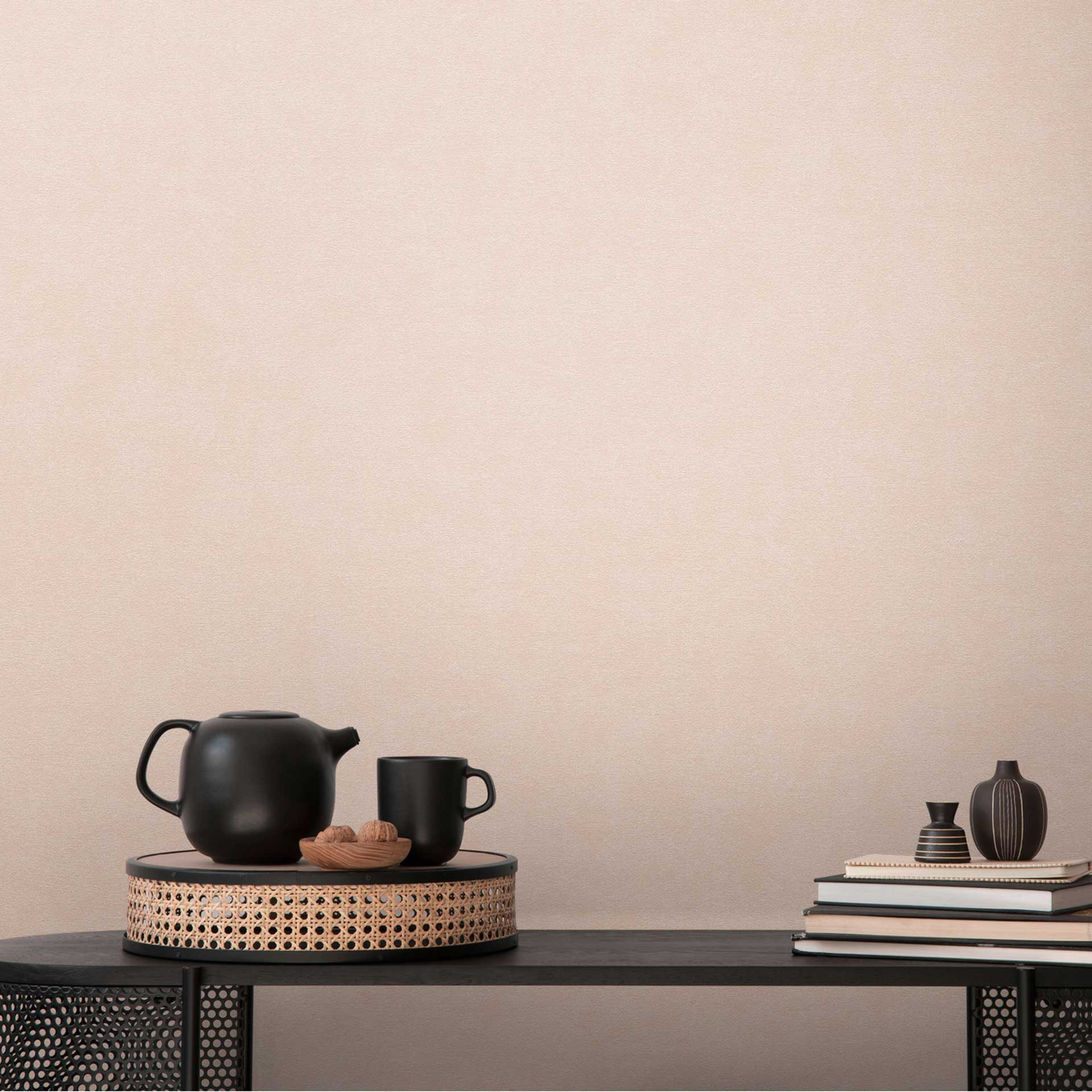 Structuurbehang in linnenlook roze - subtiel Vliesbehang modern & elegant