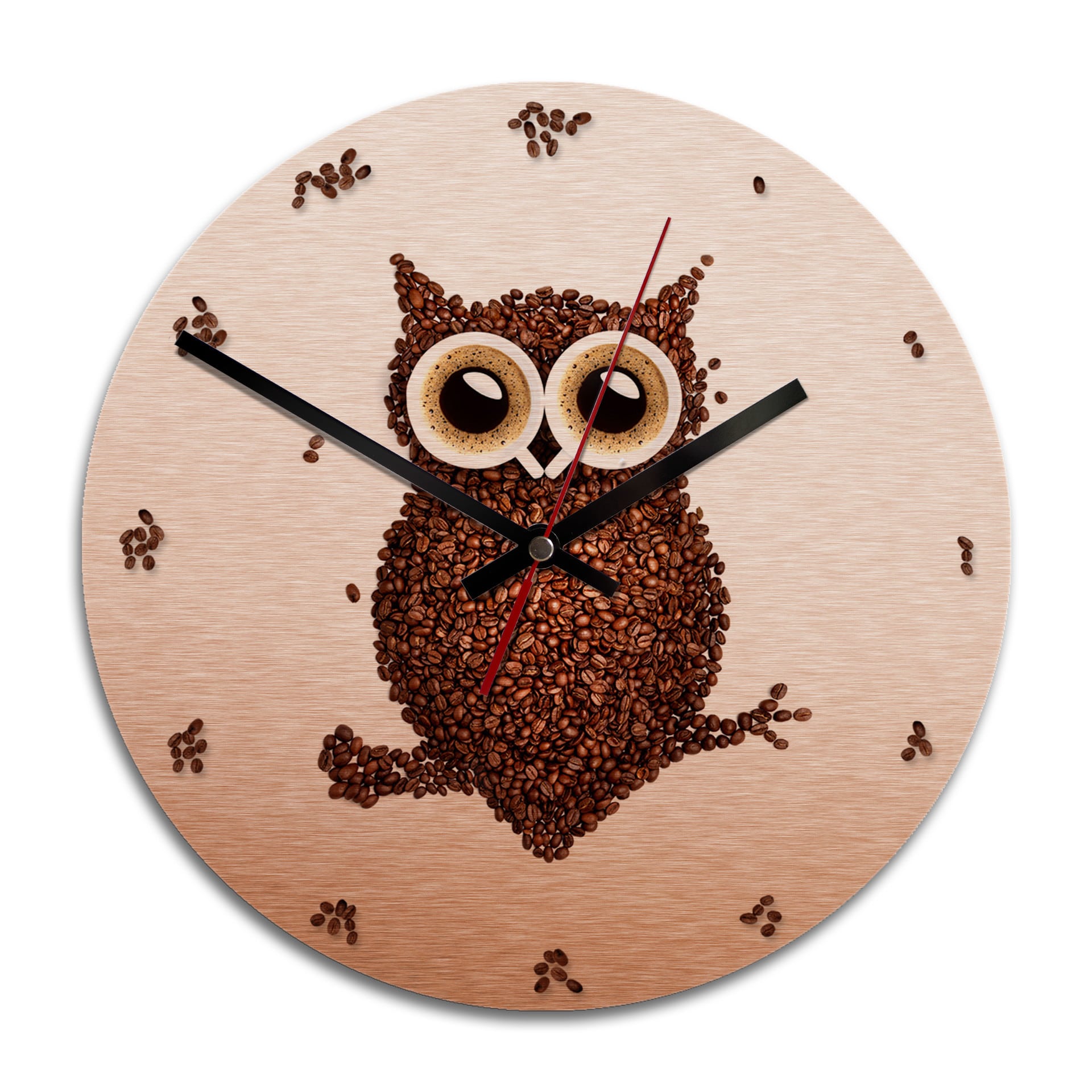 Wandklok Alu-Dibond met Kopereffect Koffieuiltje