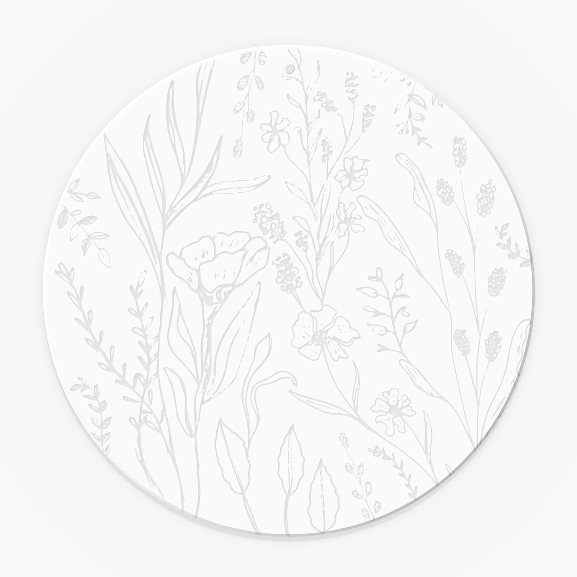 Akrylbillede, vinduesbillede til at hænge vilde blomster i line art-stil - rund