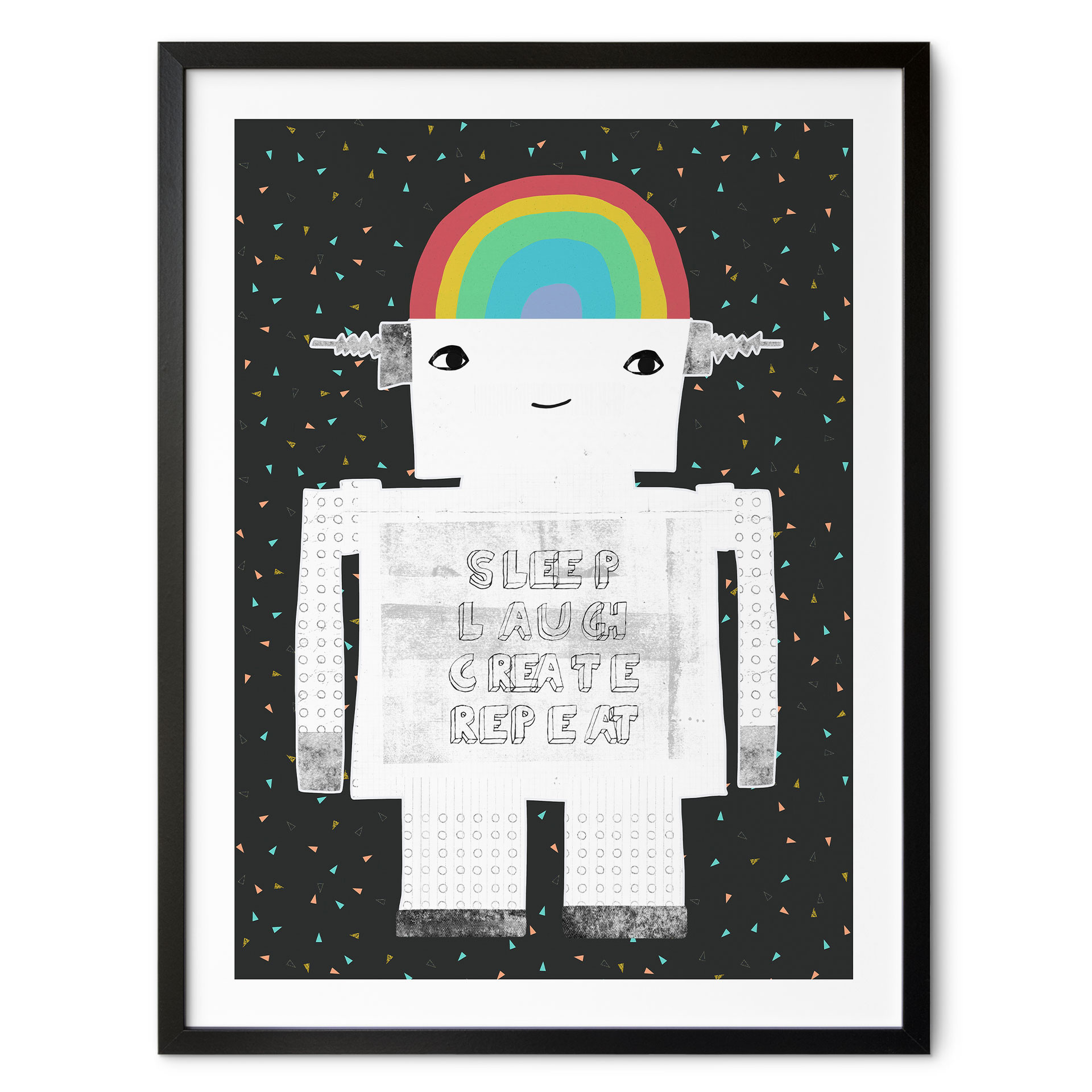 Poster für Kinder - Regenbogen-Roboter Sleep Laugh Create - Treechild