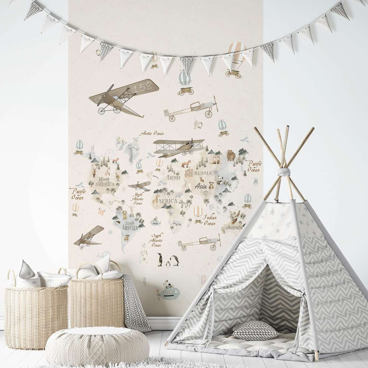Kinderbehang, vliesbehang met illustratie Kids Walls beige