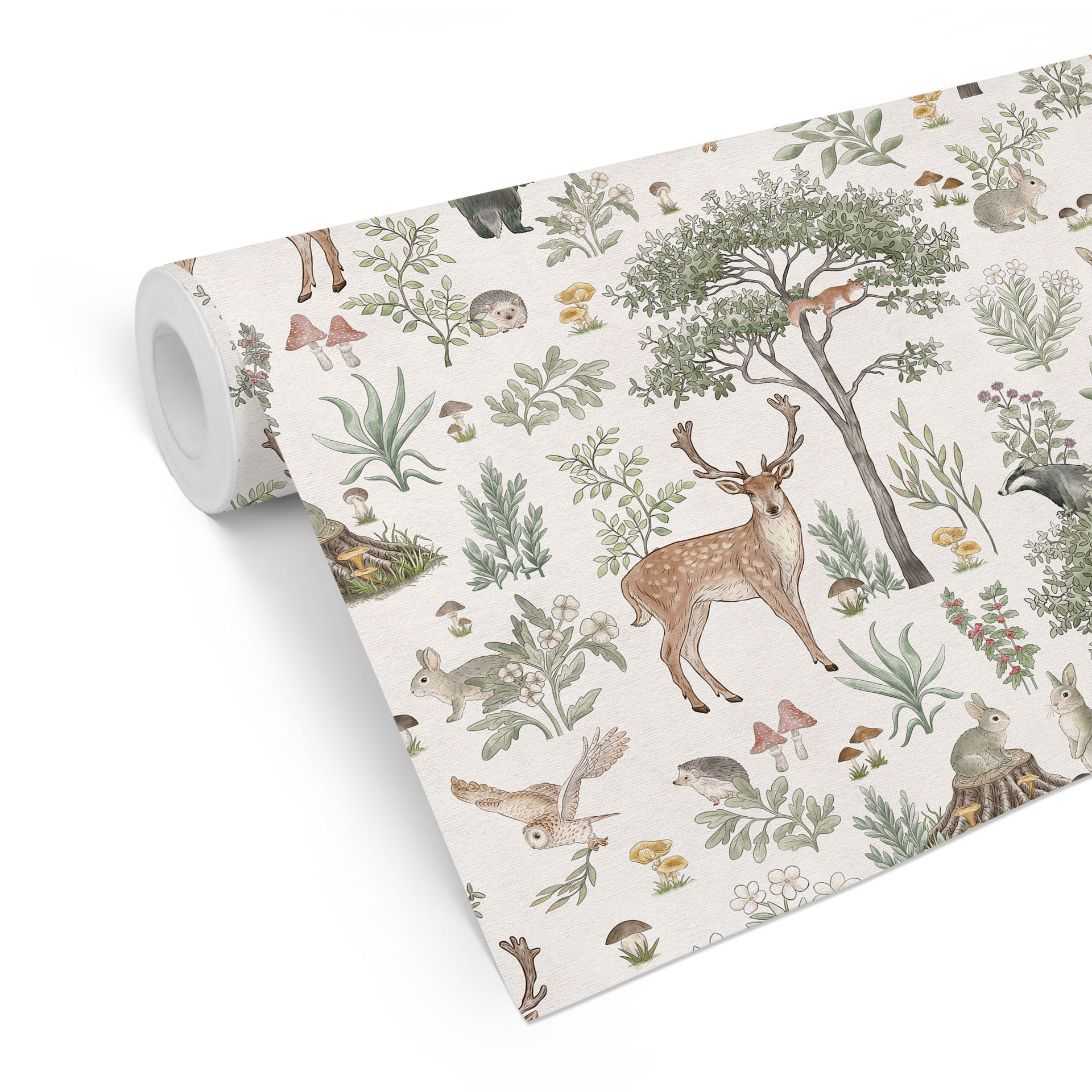 Patroonbehang betoverend bos met dieren - vintage crème - Kikki Belle