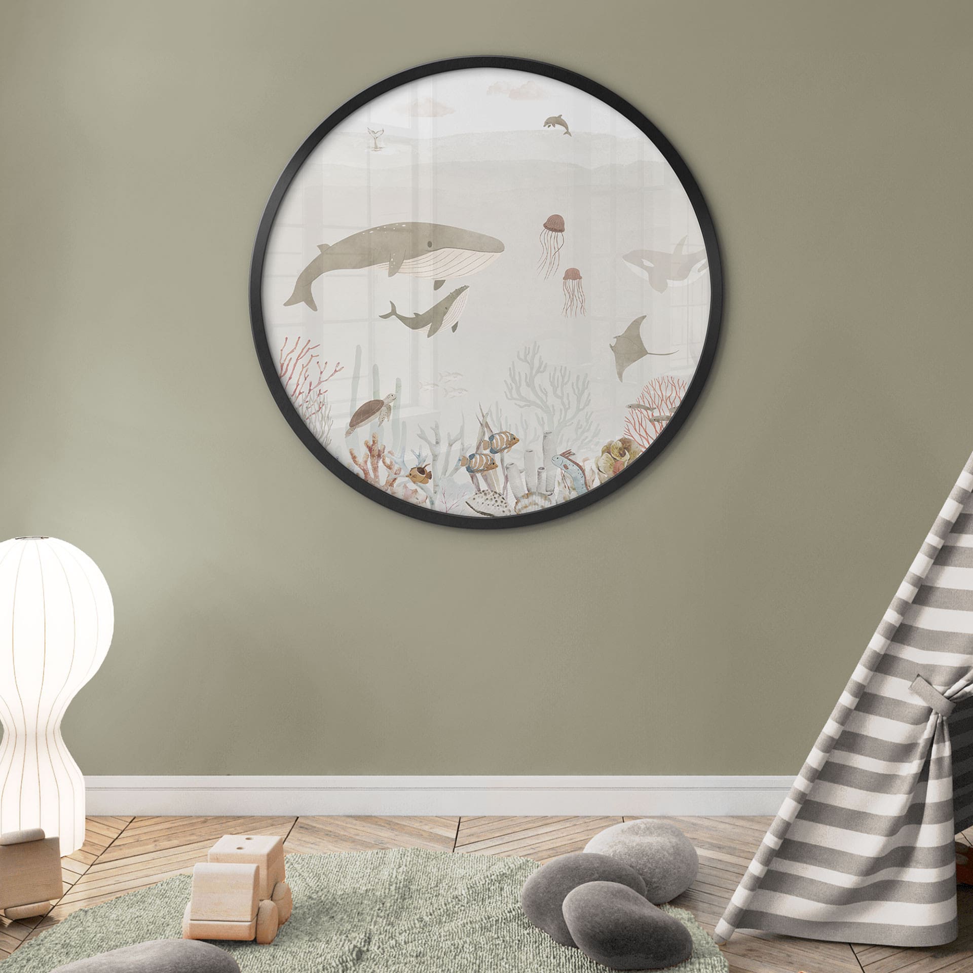 Poster Baleines et leurs amis dans le monde sous-marin - Chambre d'enfant - Oliver Robins - Rond