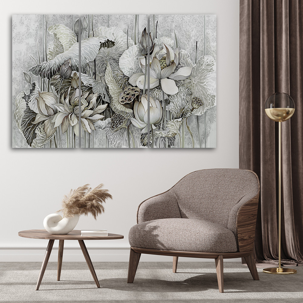 3 stykke lærredstryk, Saint Lotus-blomster