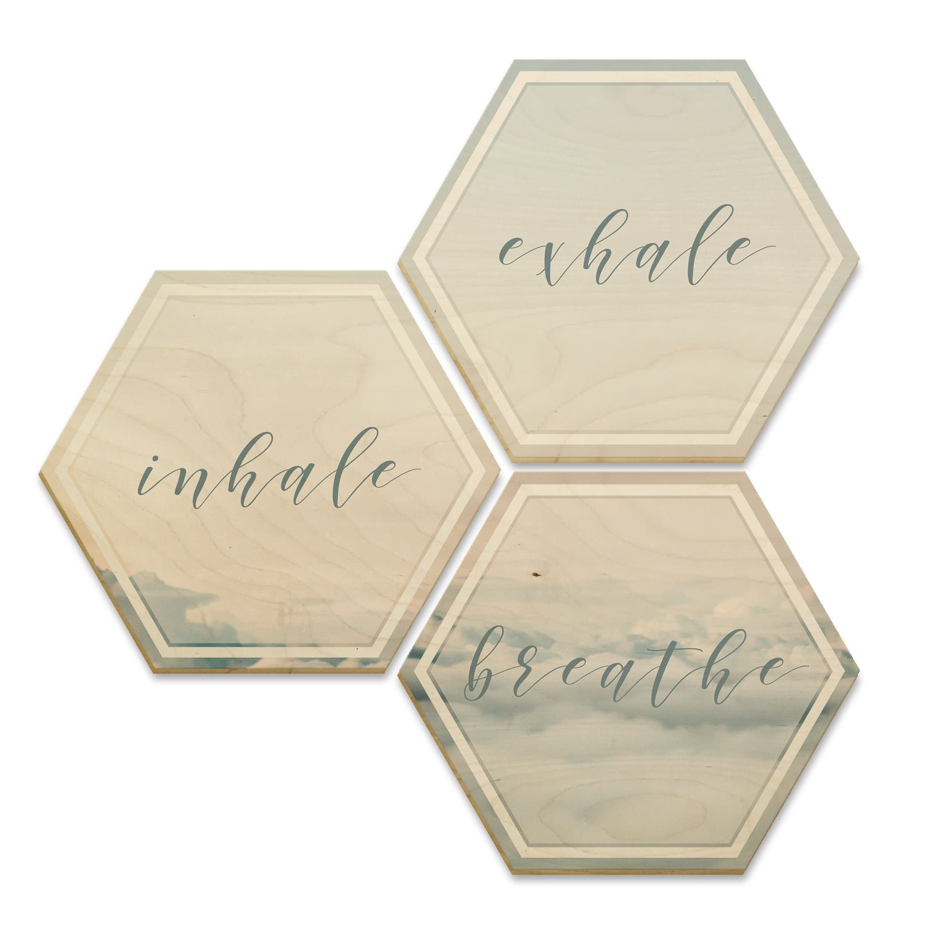 Hexagon - Holz Birke-Furnier - Inhale Exhale Breat