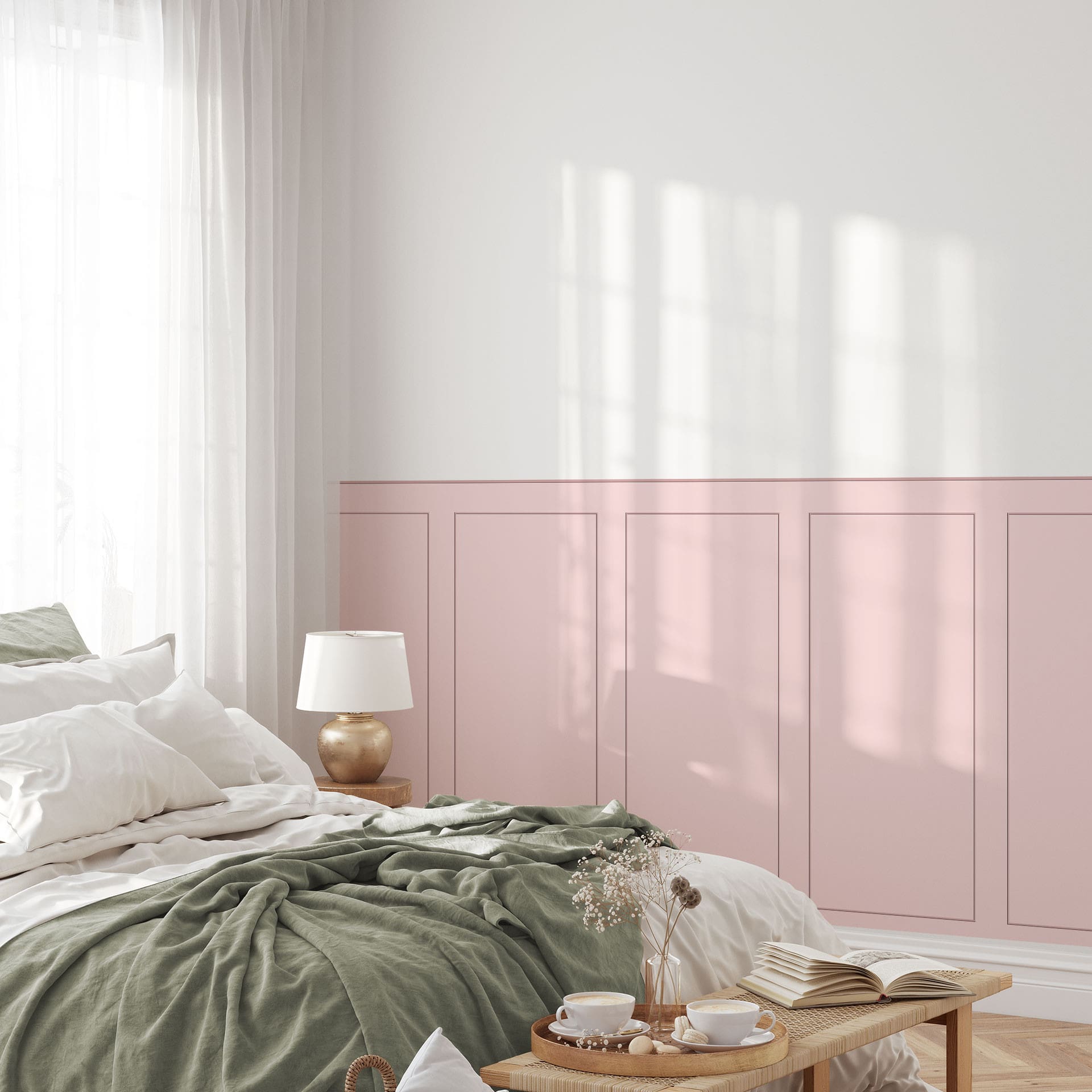 Wandpanelen Wandbekleding roze met kader