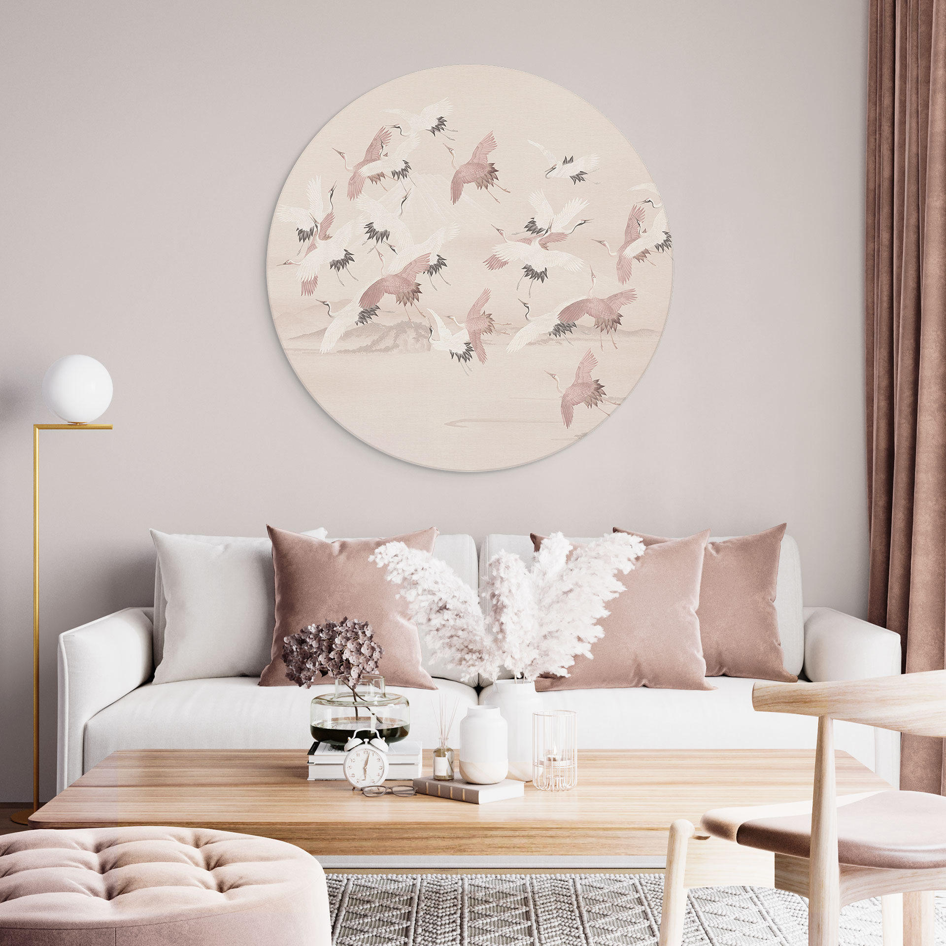 Stampe per pareti Cranes over the lake - Bloomery Decor - Alu-Dibond Round