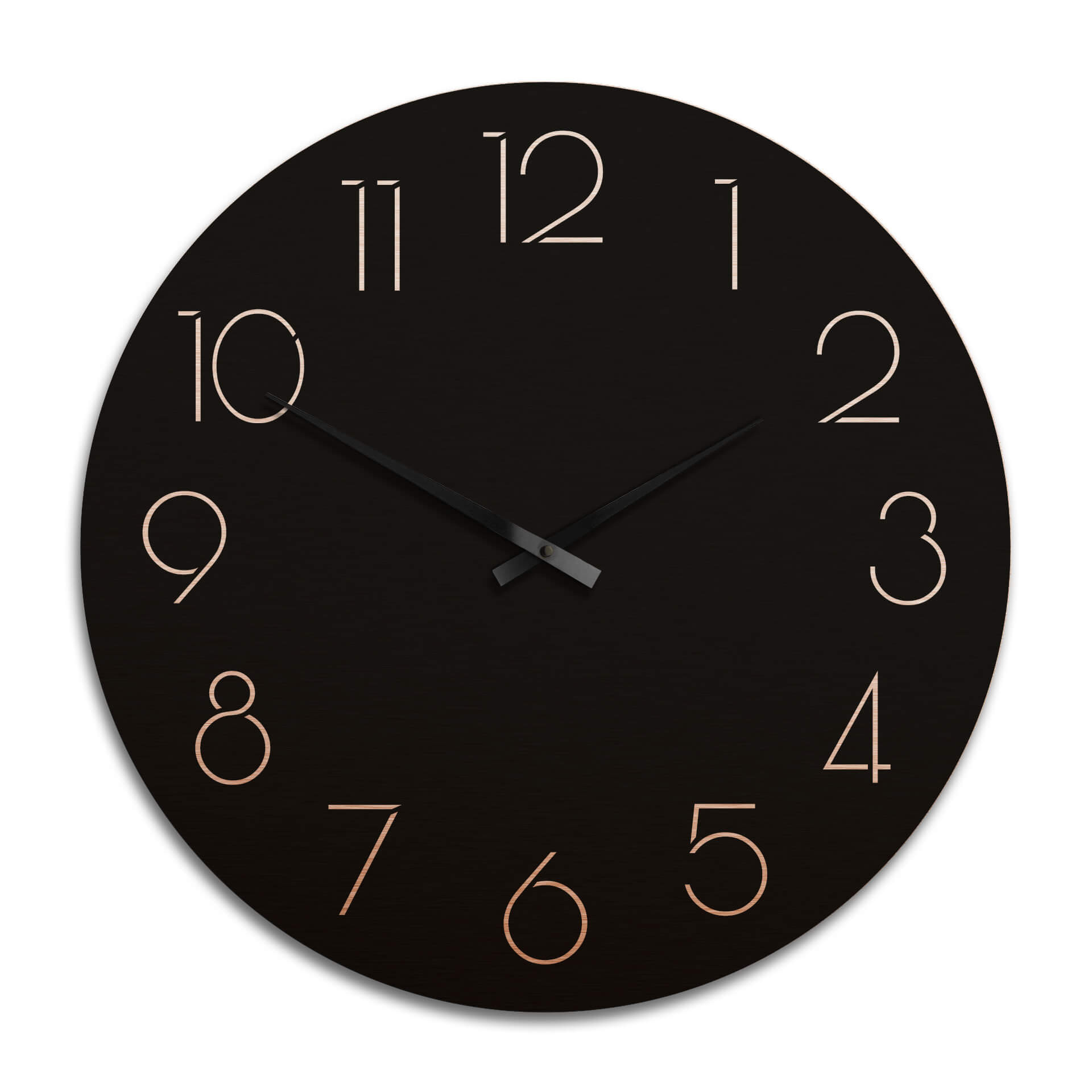 Horloge murale XXL en Alu-Dibond - Cuivrée - Moderne noire avec chiffres - Ø 70 cm