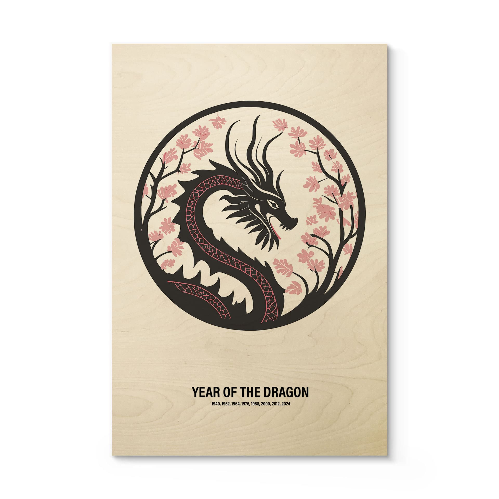Plakat drewniany chiński znak zodiaku - Rok Smoka - Paperago