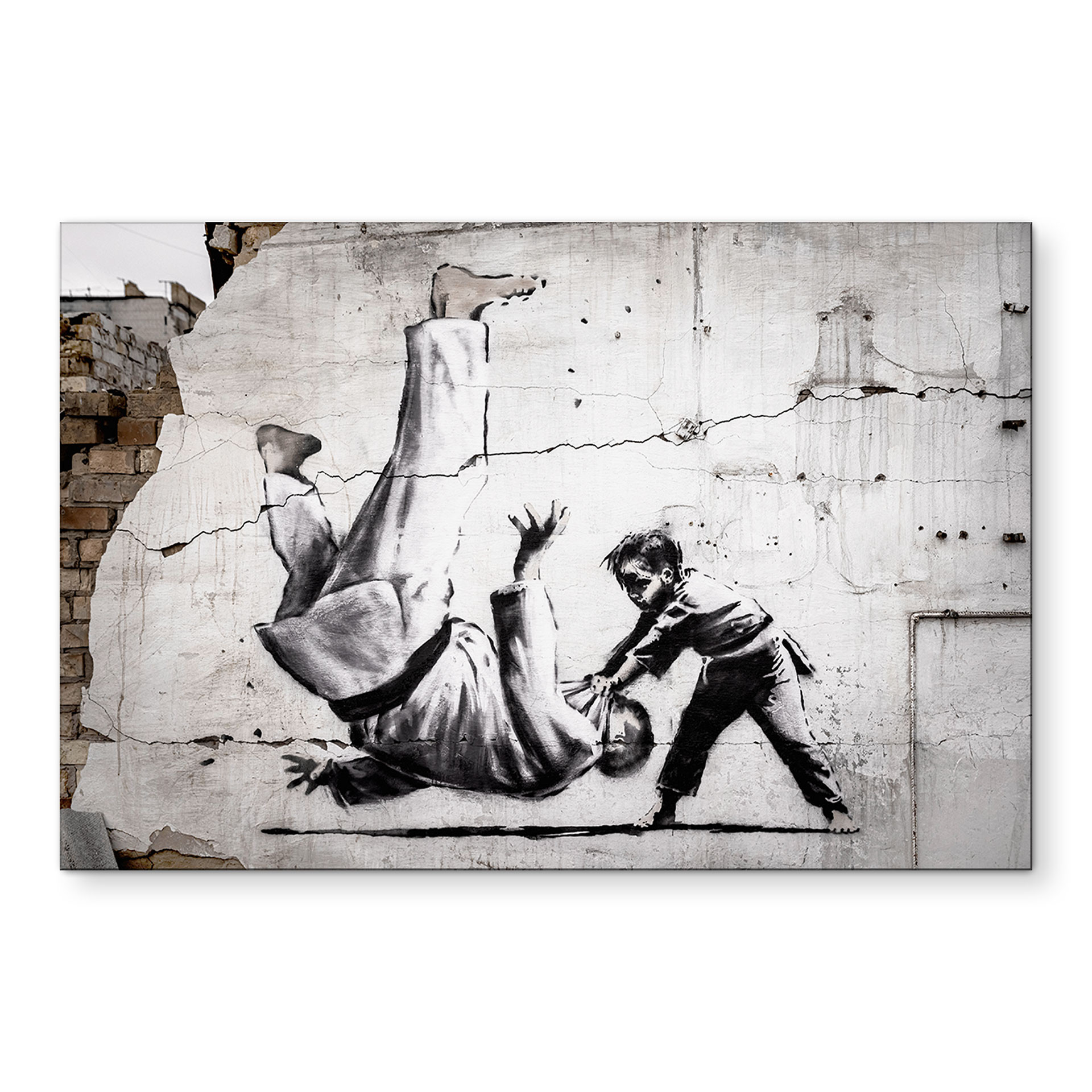 Wandbild Banksy in der Ukraine - Ein kleiner Judoka - Alu-Dibond