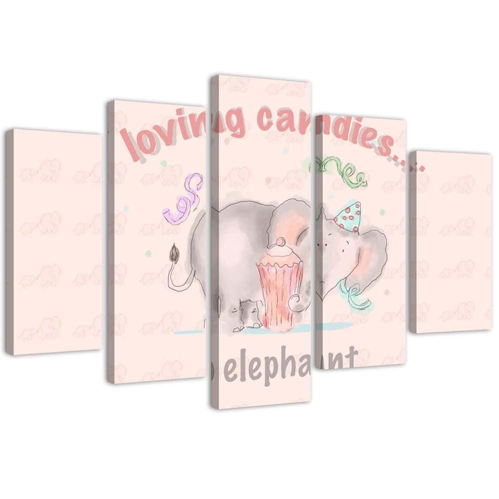 5 stykke lærredsprint Pink Elephant