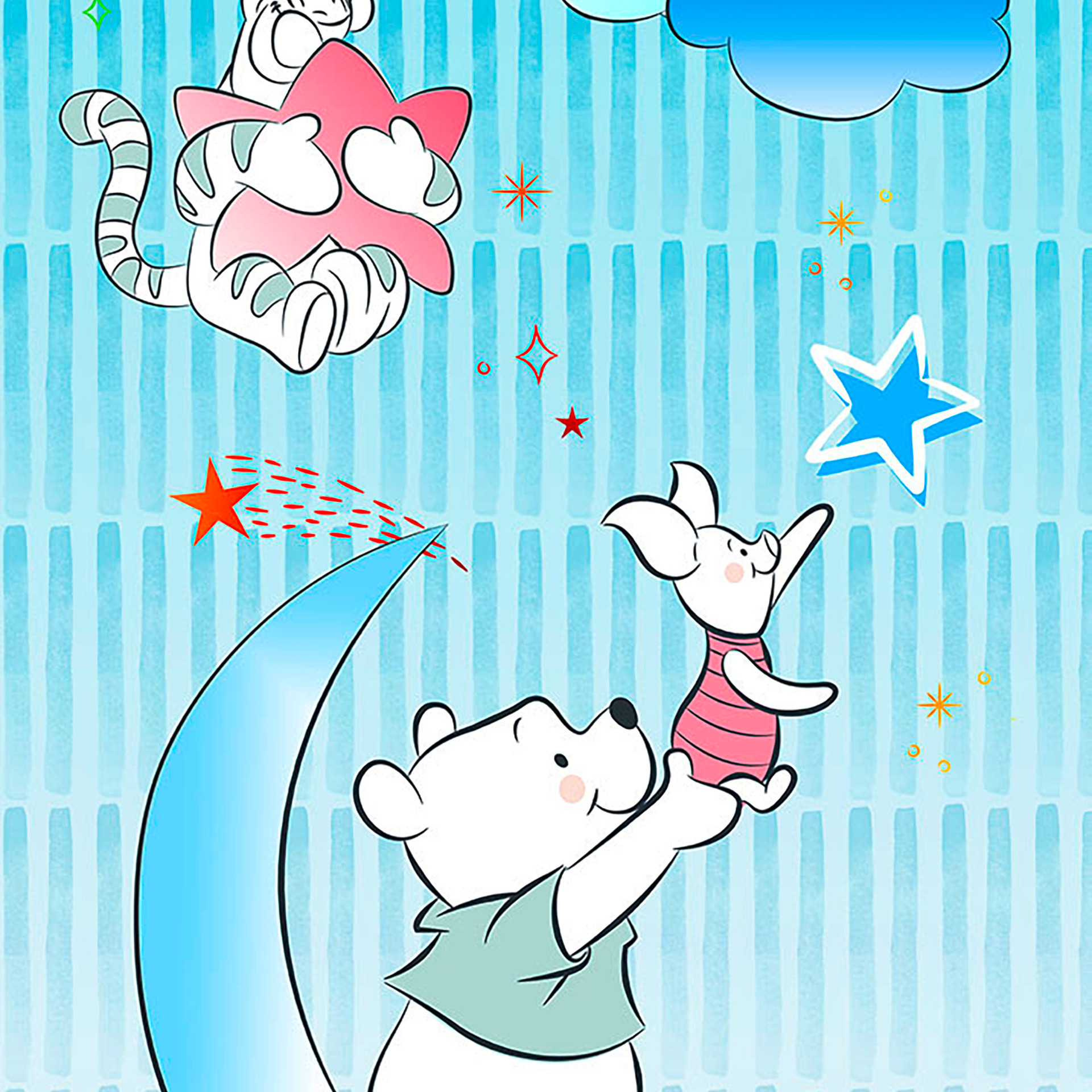 Vliesbehang - Winnie de Poeh Knorretje en Sterren - 100 x 280 cm