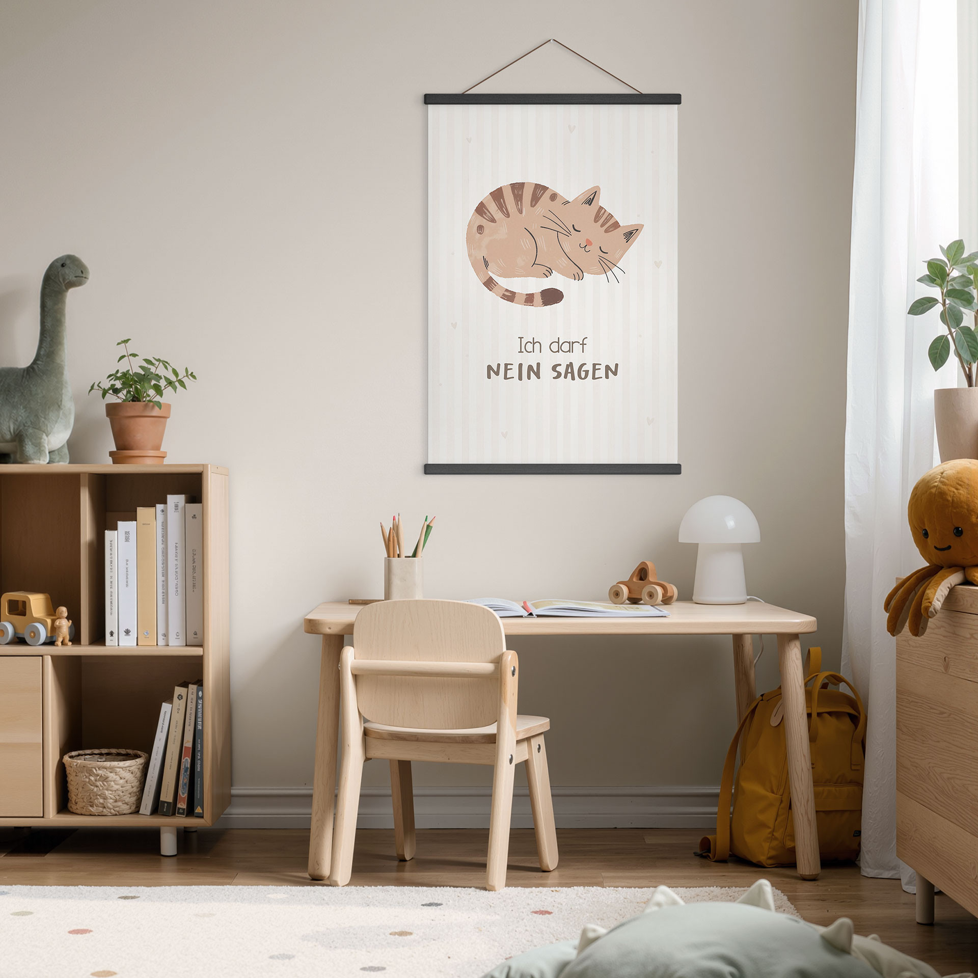 Stoffbild mit Katze - Selbstliebe-Spruch 'Ich darf nein sagen' für Kinder