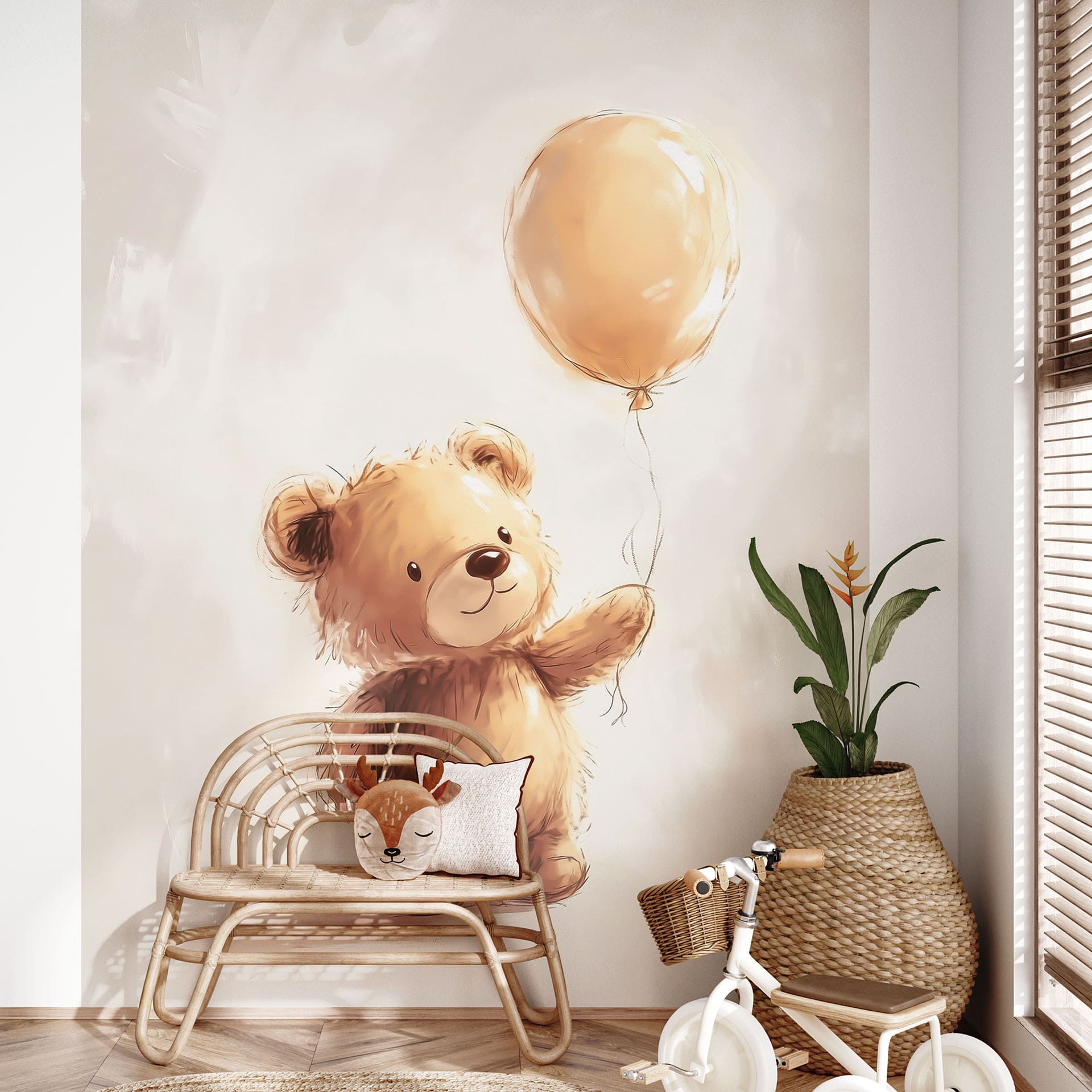 Fotobehang voor kinderkamer - Kleine teddybeer met ballon - Magnusson