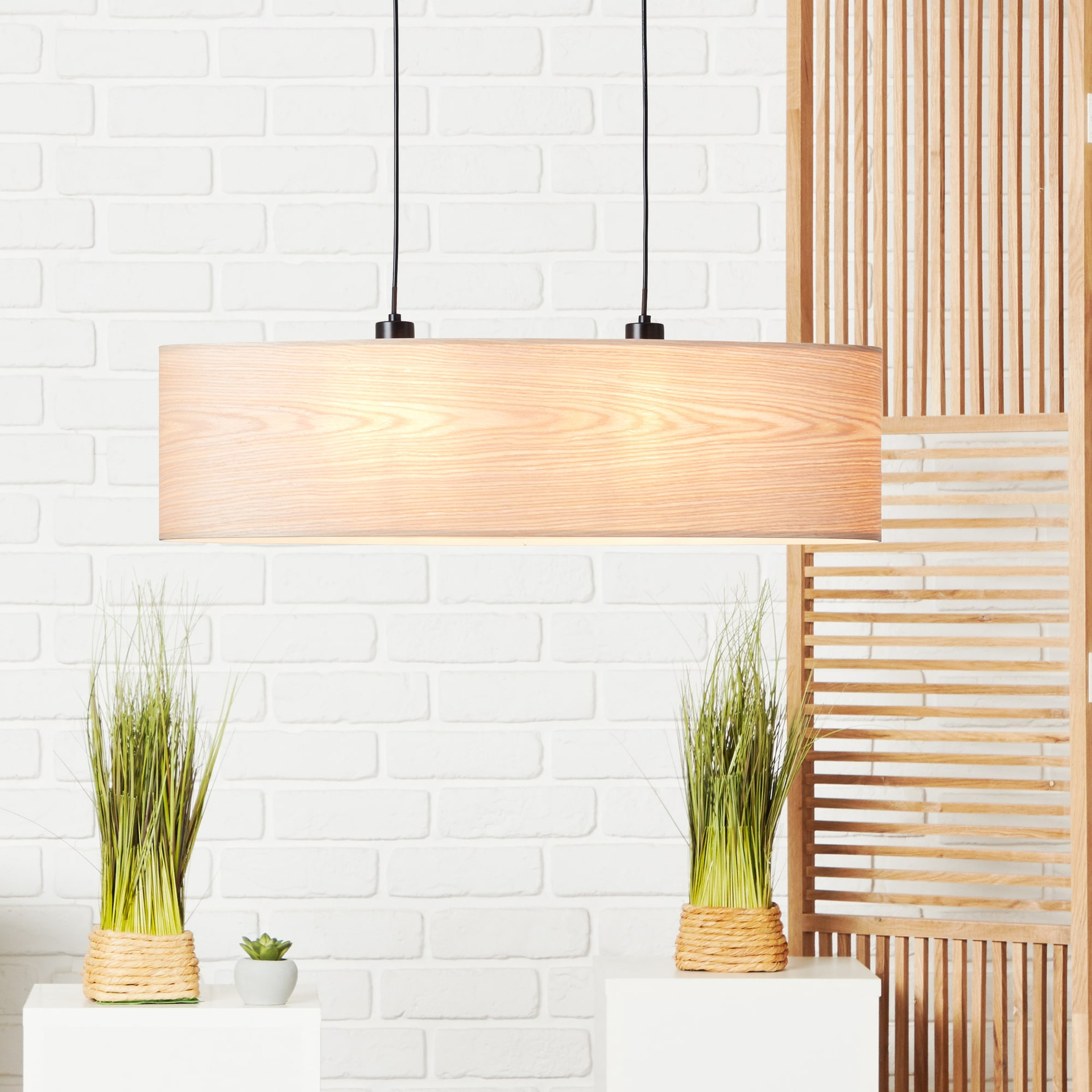 Pendelleuchte Michael, beige, 120 x 78 cm, Holz Pendelleuchte