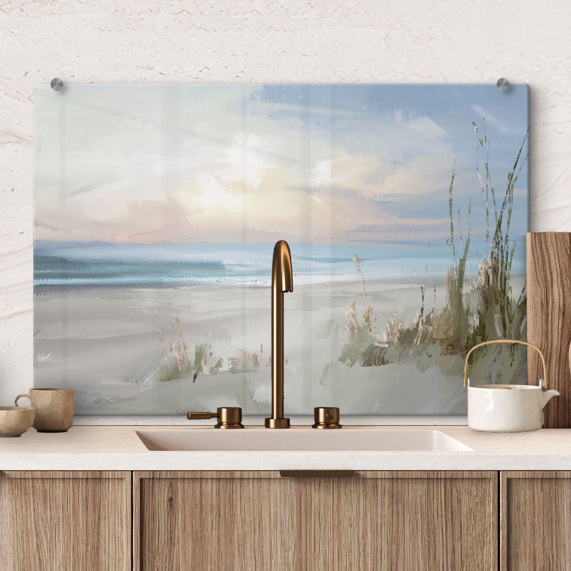 Panel szklany do kuchni Spokojna Plaża w Pastelowych Kolorach - Cheney