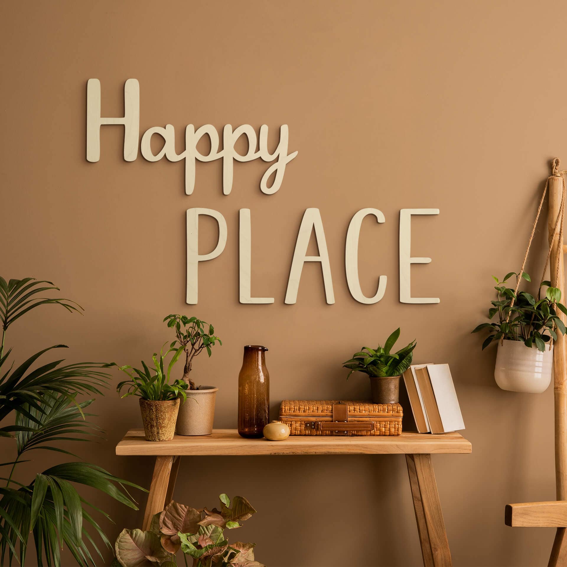 dekoracyjny napis 3D Happy Place - drewno topoli