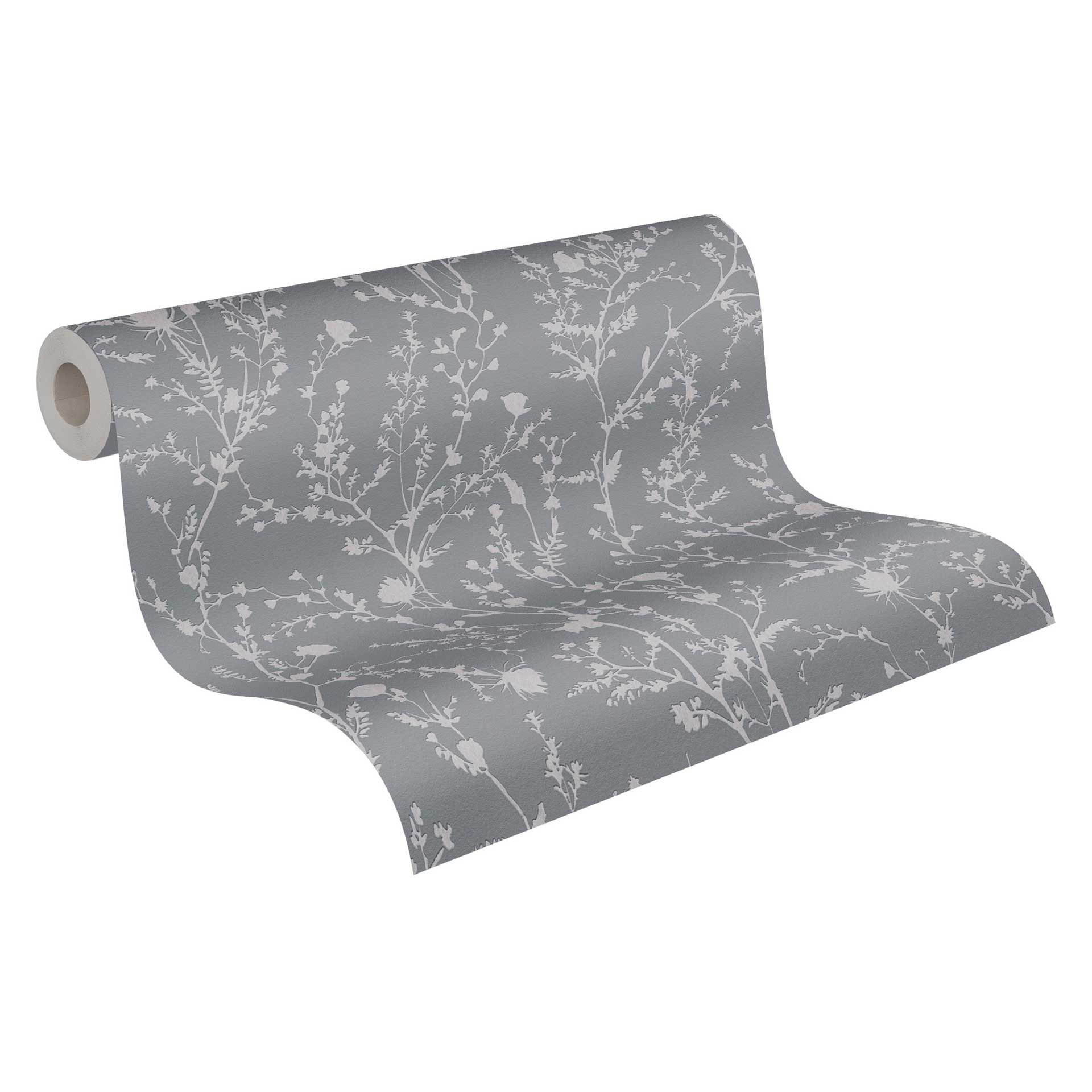 patroonbehang takken bloesems zilver grijs - bloemetjes vliesbehang bloemetjes - bloemetjes patroon