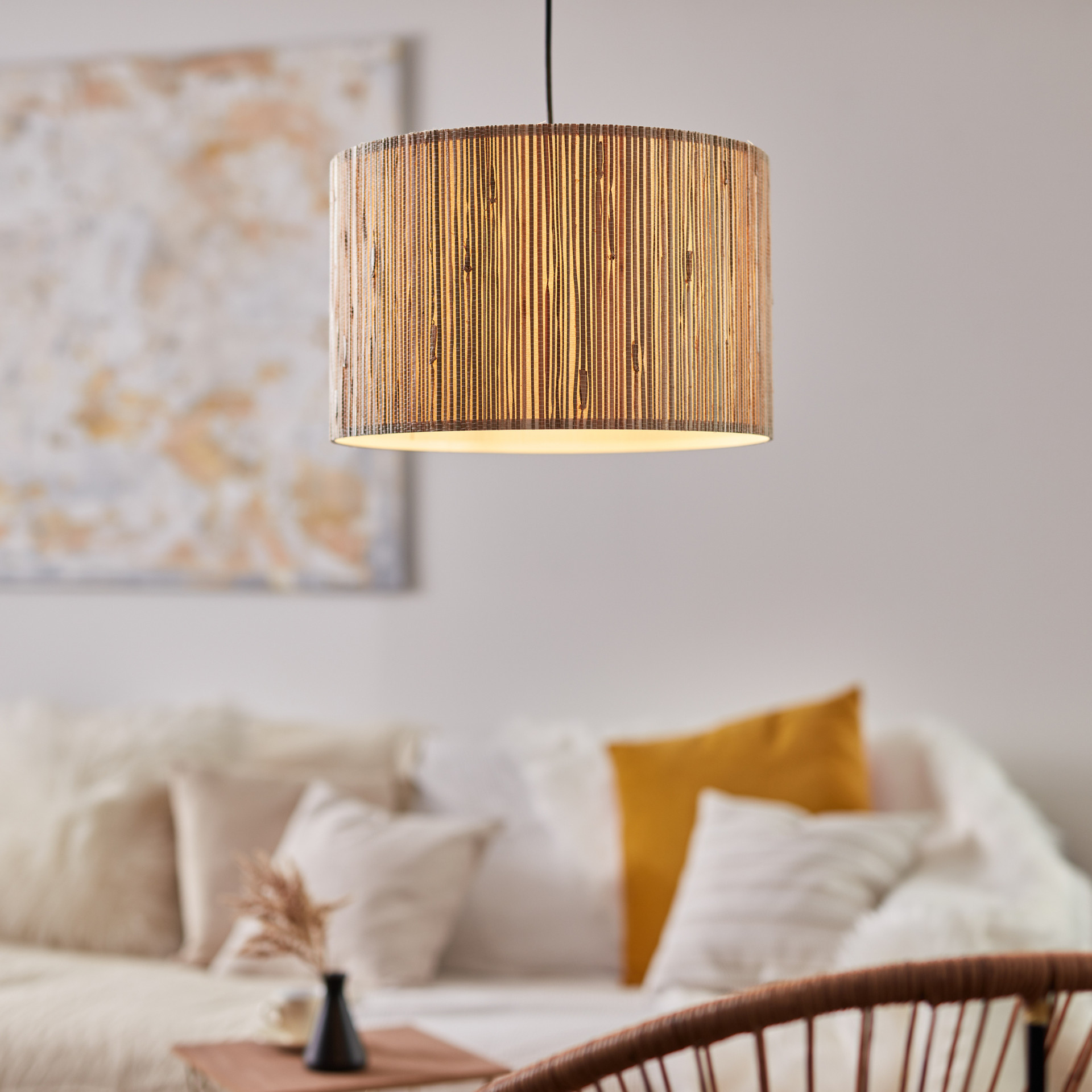 Pendelleuchte Valentin, braun, 120 x 35 cm, Seegras Pendellampe