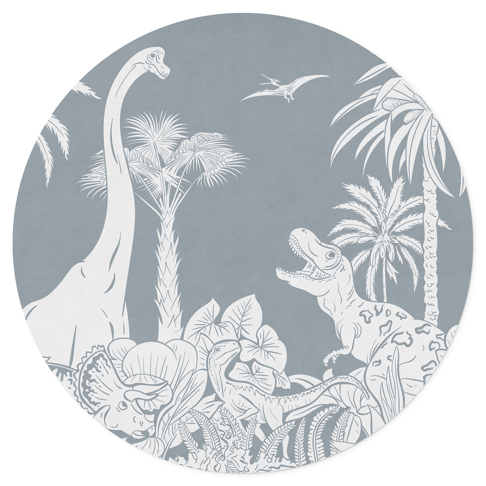 Muursticker In het land van de dinosaurussen - Blauw - Kikki Belle - Rond