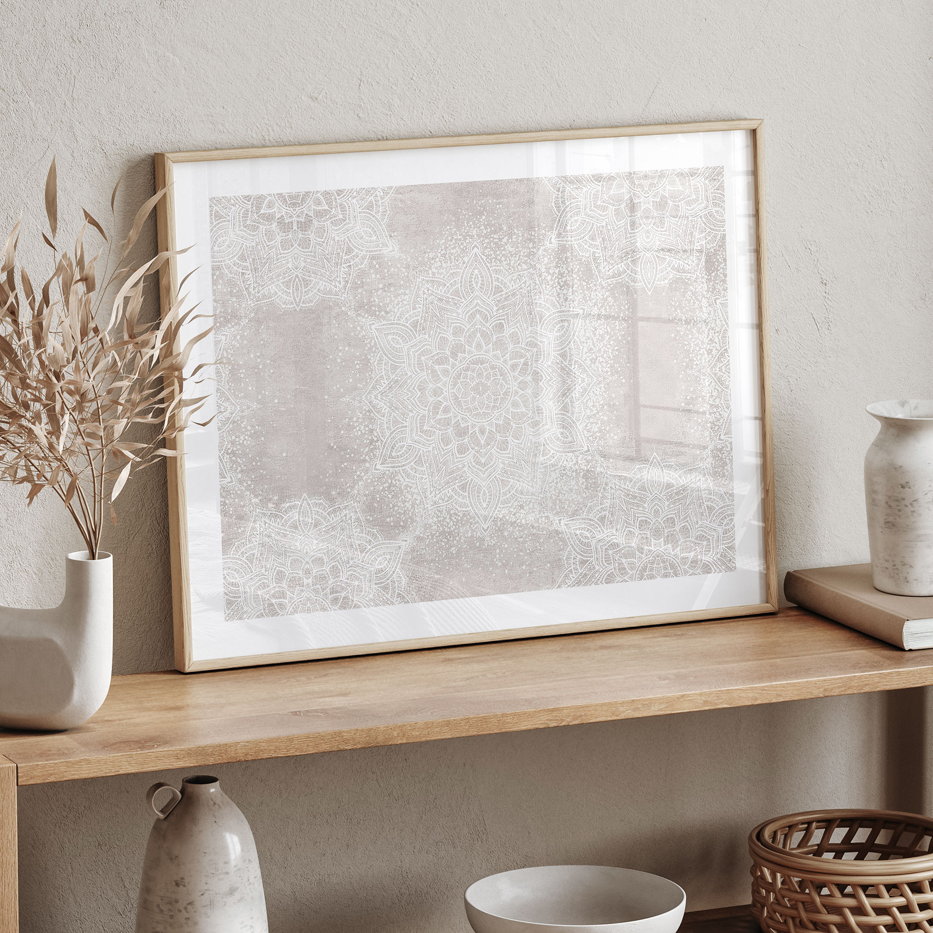 Poster Sanftes Mandala auf Grau-Beige - Bloomery Decor
