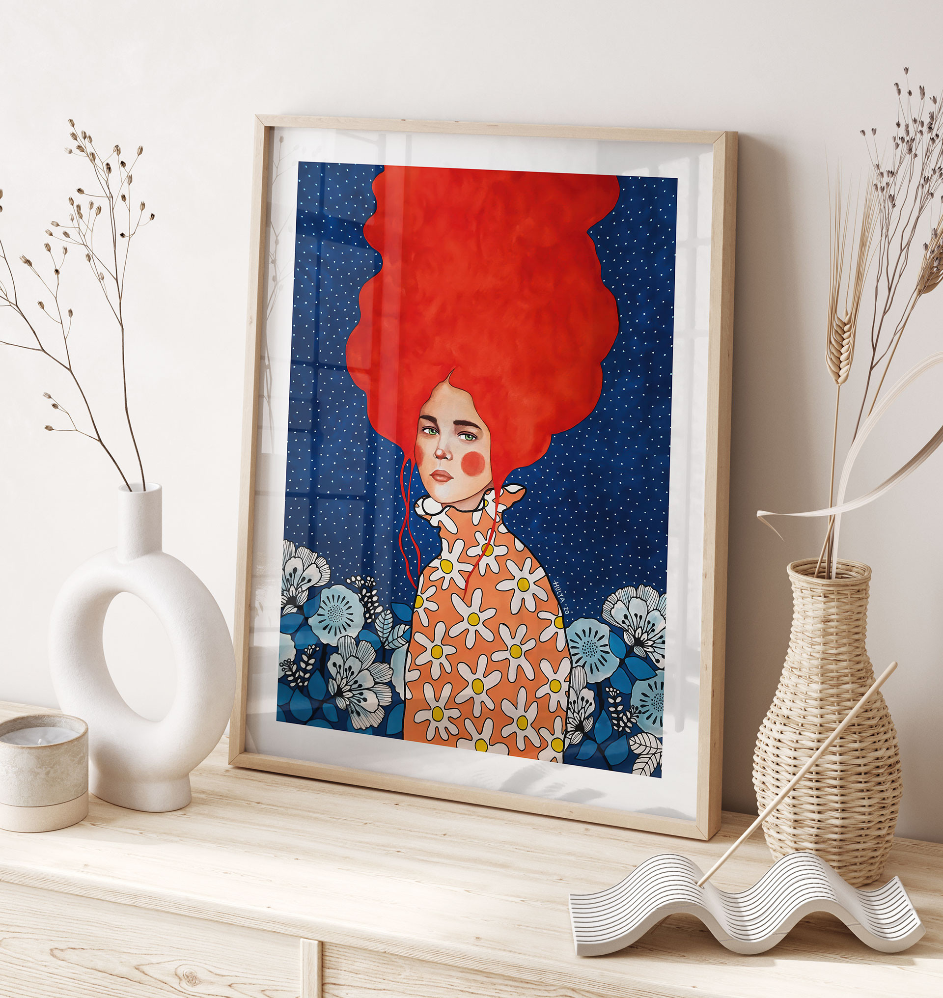 Poster Frau mit rotem Haar und Blüten - Hülya