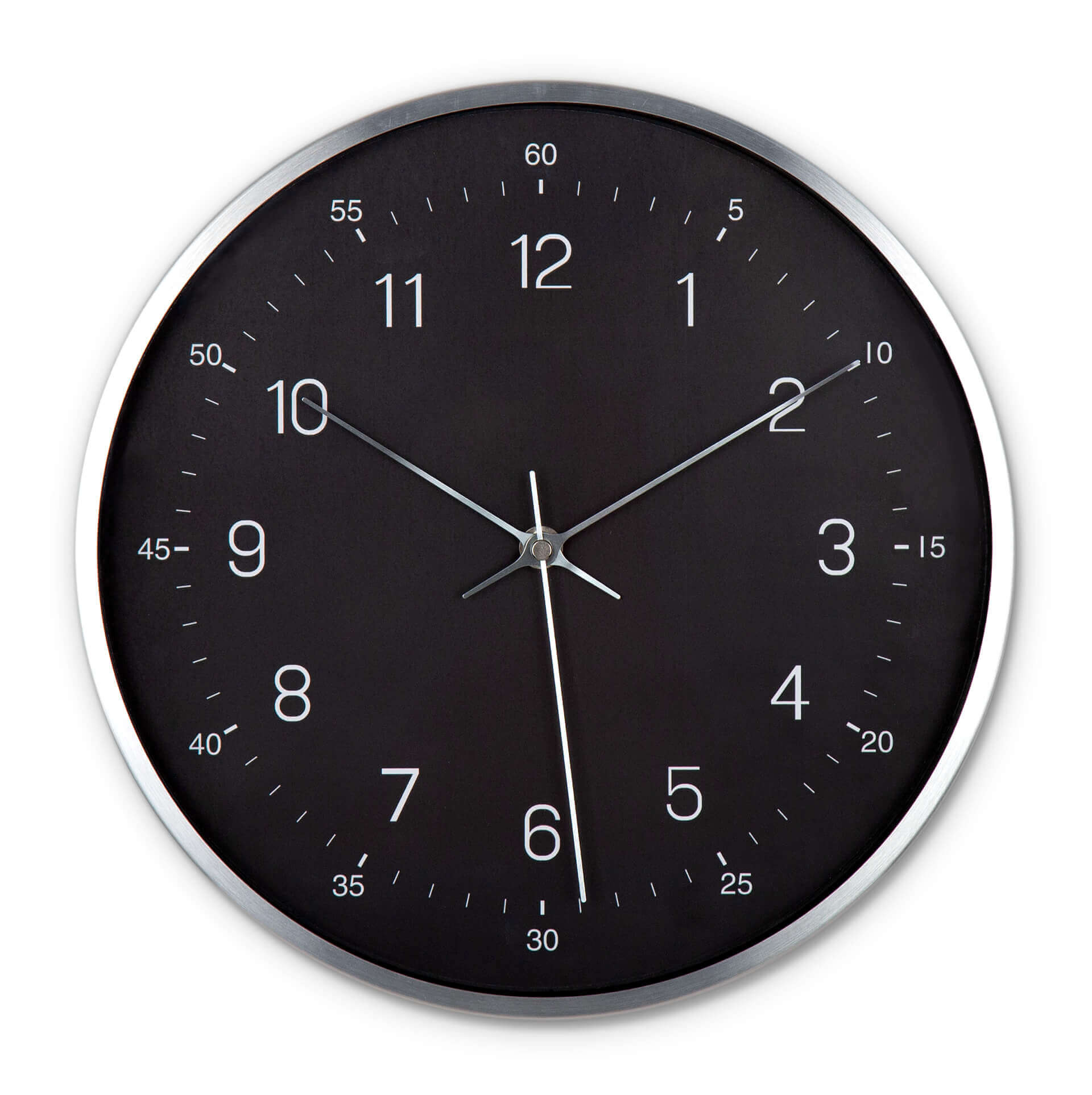 Moderne Wanduhr in Schwarz-Silber-Optik Ø30 cm