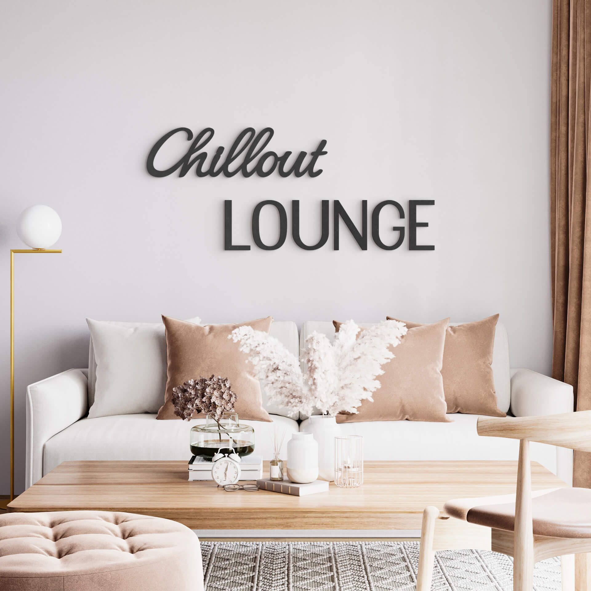 Dekoracja drewniana 'Chillout Lounge' - Nowoczesny napis MDF do stylowych pomieszczeń