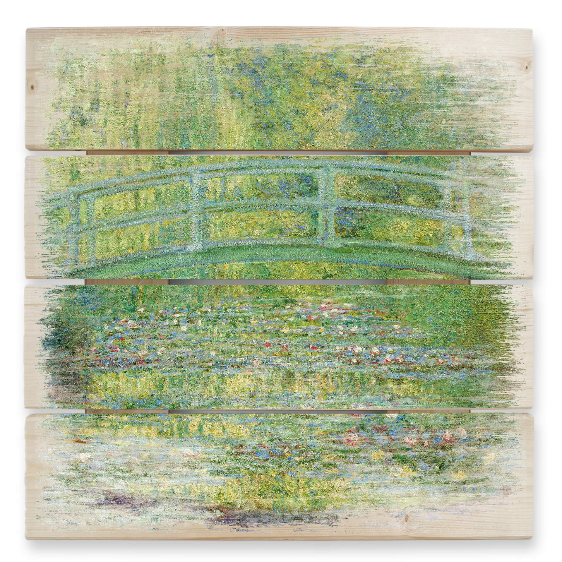 Obraz drewniany Monet - Staw z liliami wodnymi i japoński most - 40x41,5 cm