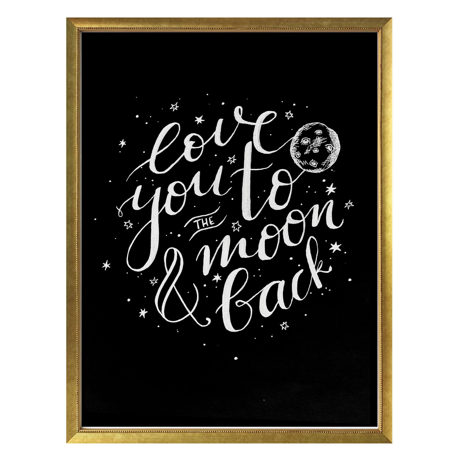 Plakat Love you to the moon and back - handlettering - czarny negatyw