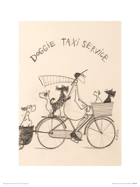 Plakat Sam Toft - Doggie Taxi Service kunsttryk, Sam Toft (30 x 40 cm)