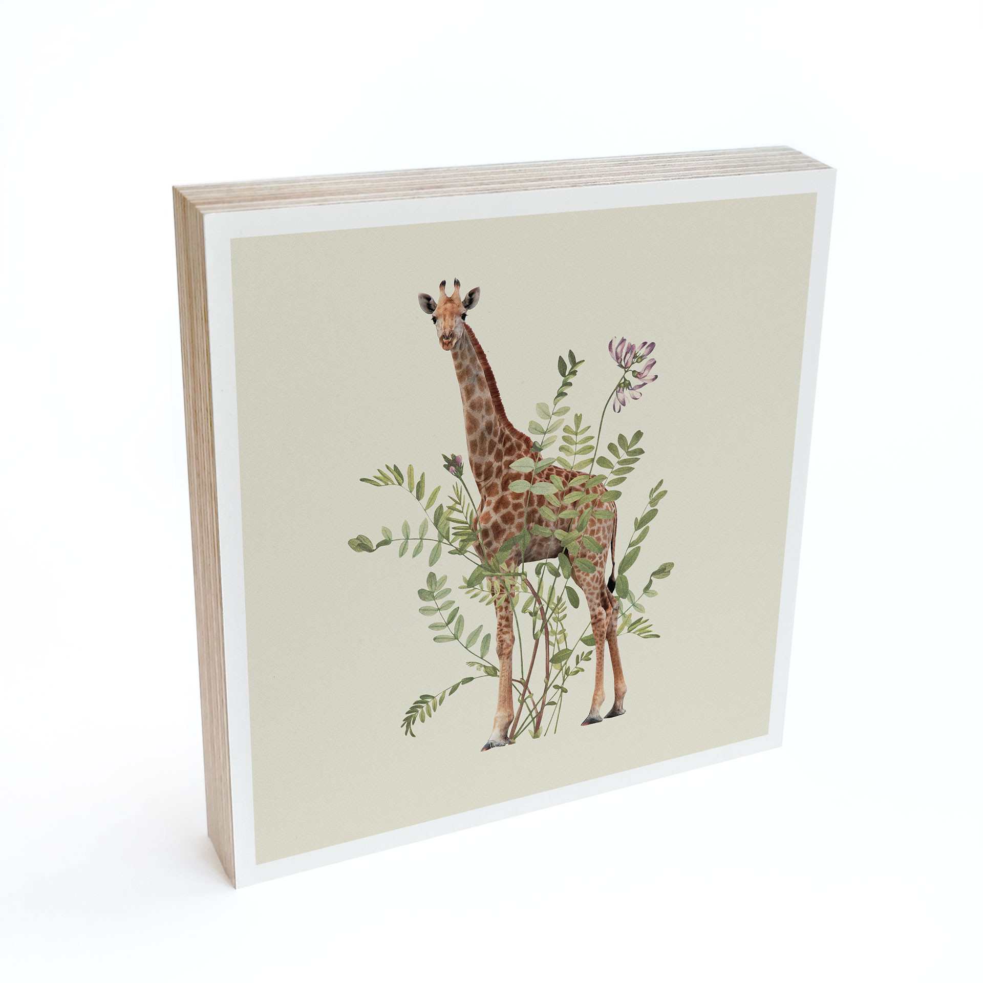Træ dekoration blok Blomstret giraf - Frida Floral Studio