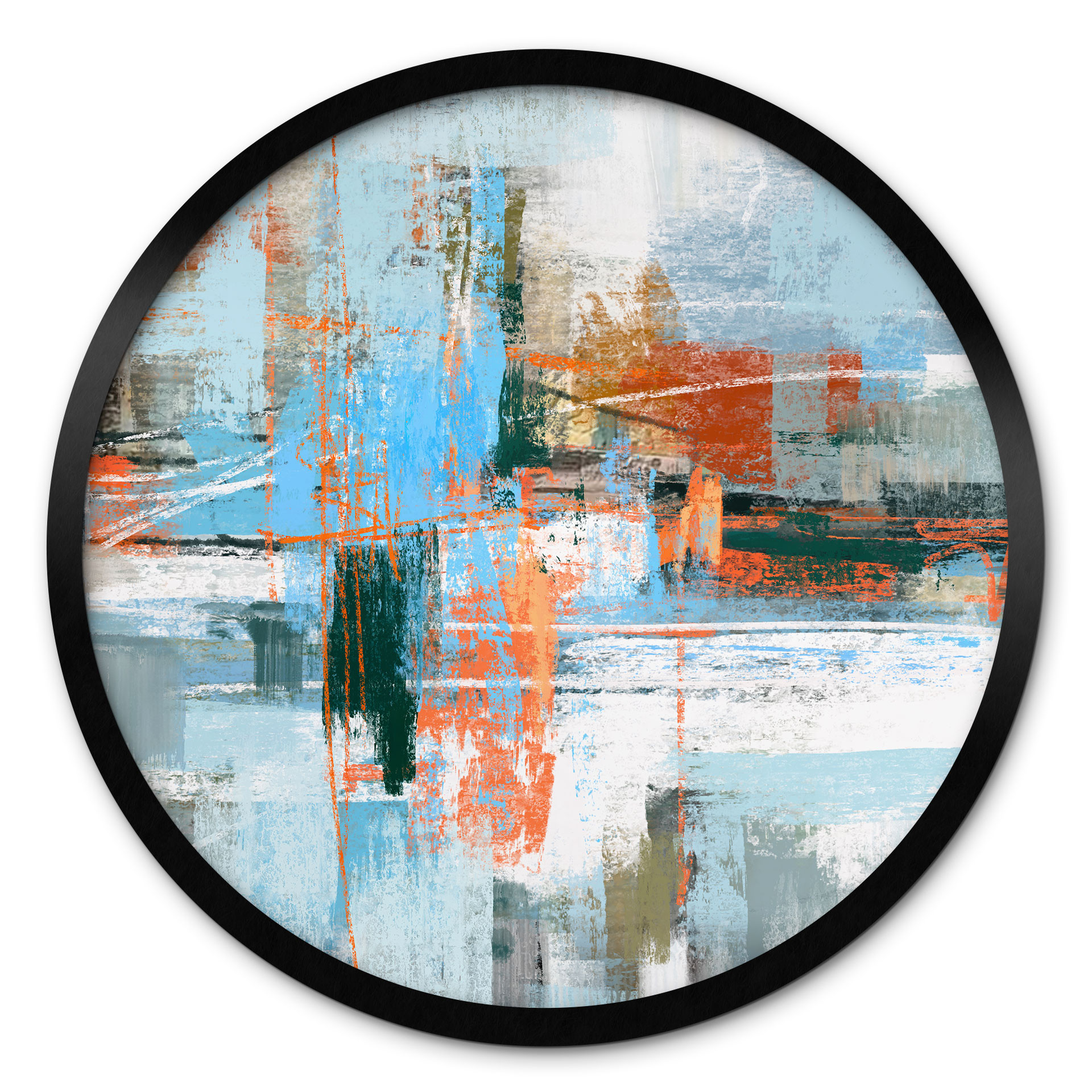Poster Gioco di Colori Astratto Blu Arancione - Cheney - Rotondo