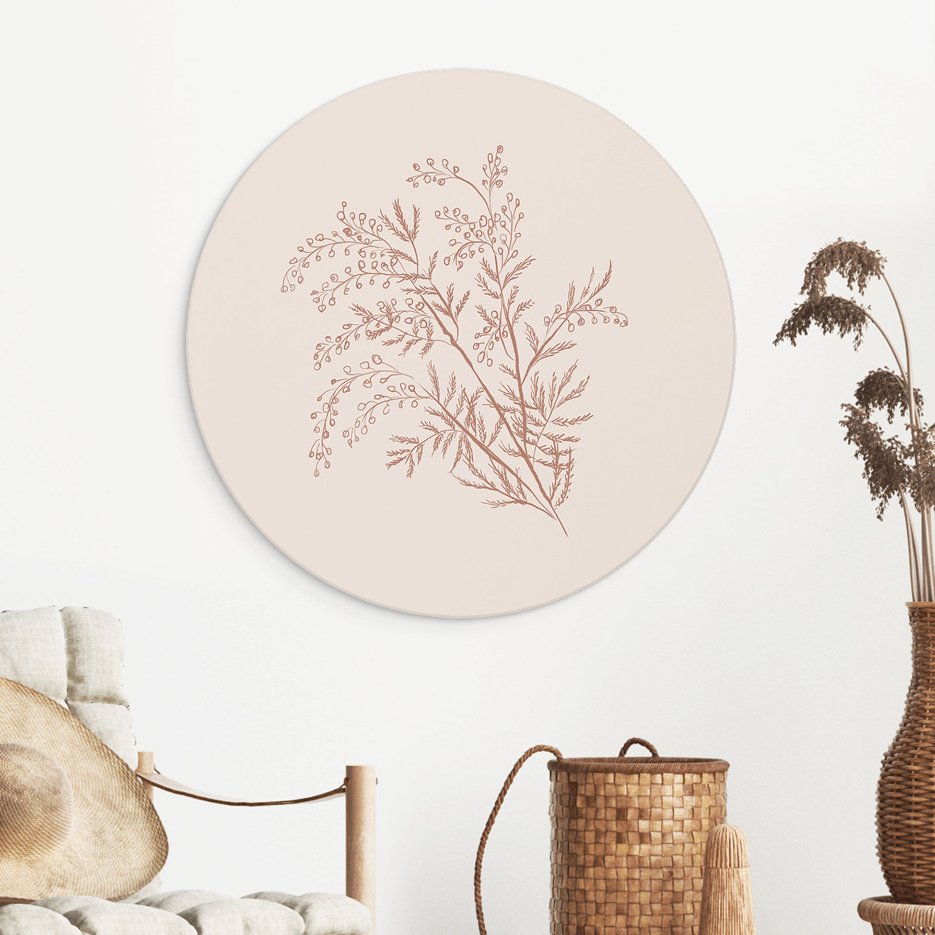 Billede Gren af akacie i mokkafarver - Anis-illustration - rund – print på aluminium (Alu-Dibond)