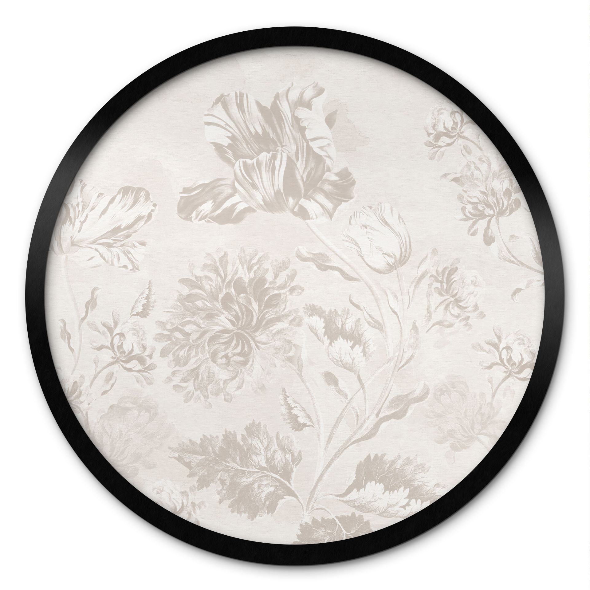 Poster floral Fleurs sauvages aspect craie Greige - Bloomery Decor - Rond