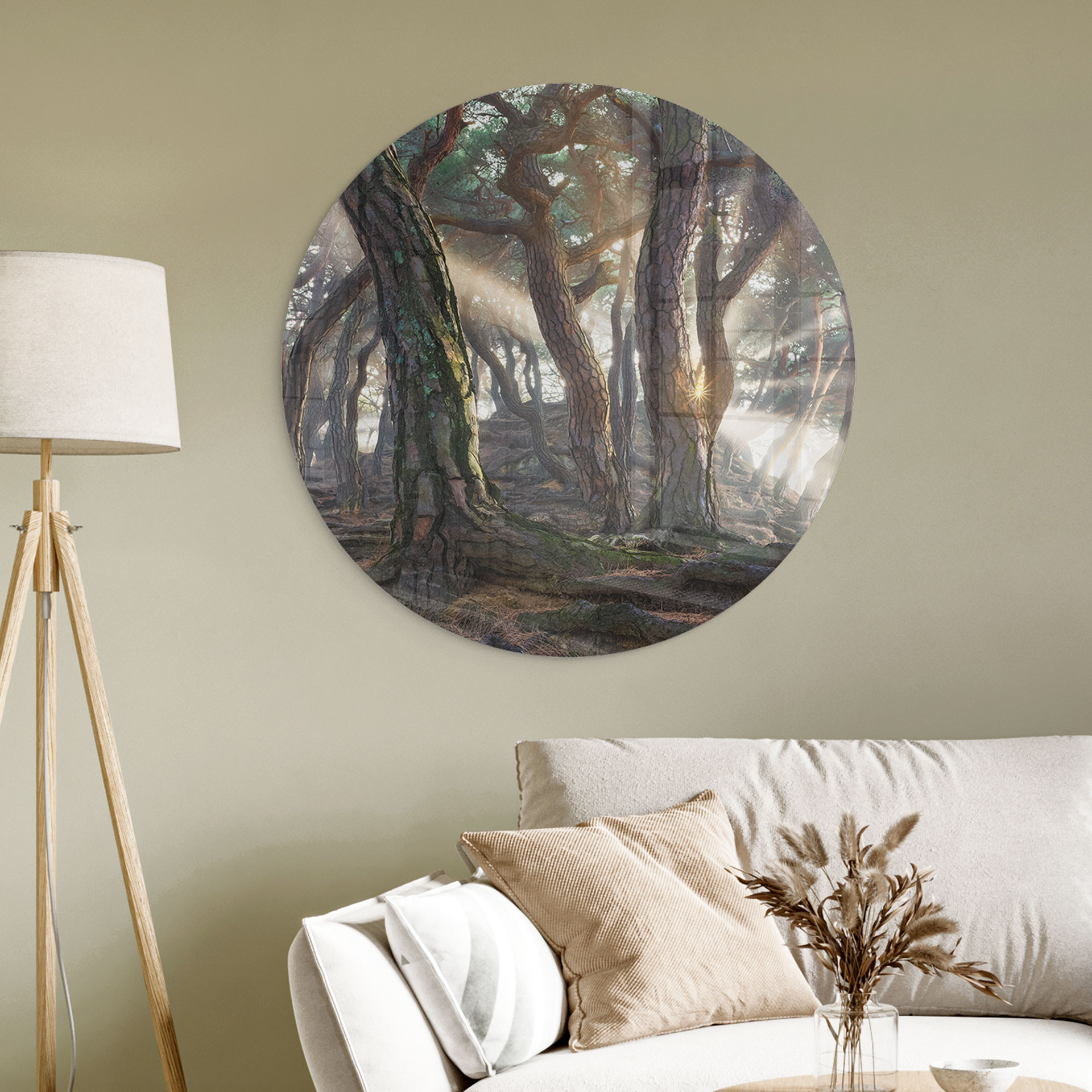 Glasbild Heiliger Kiefernwald - Ryu - Rund