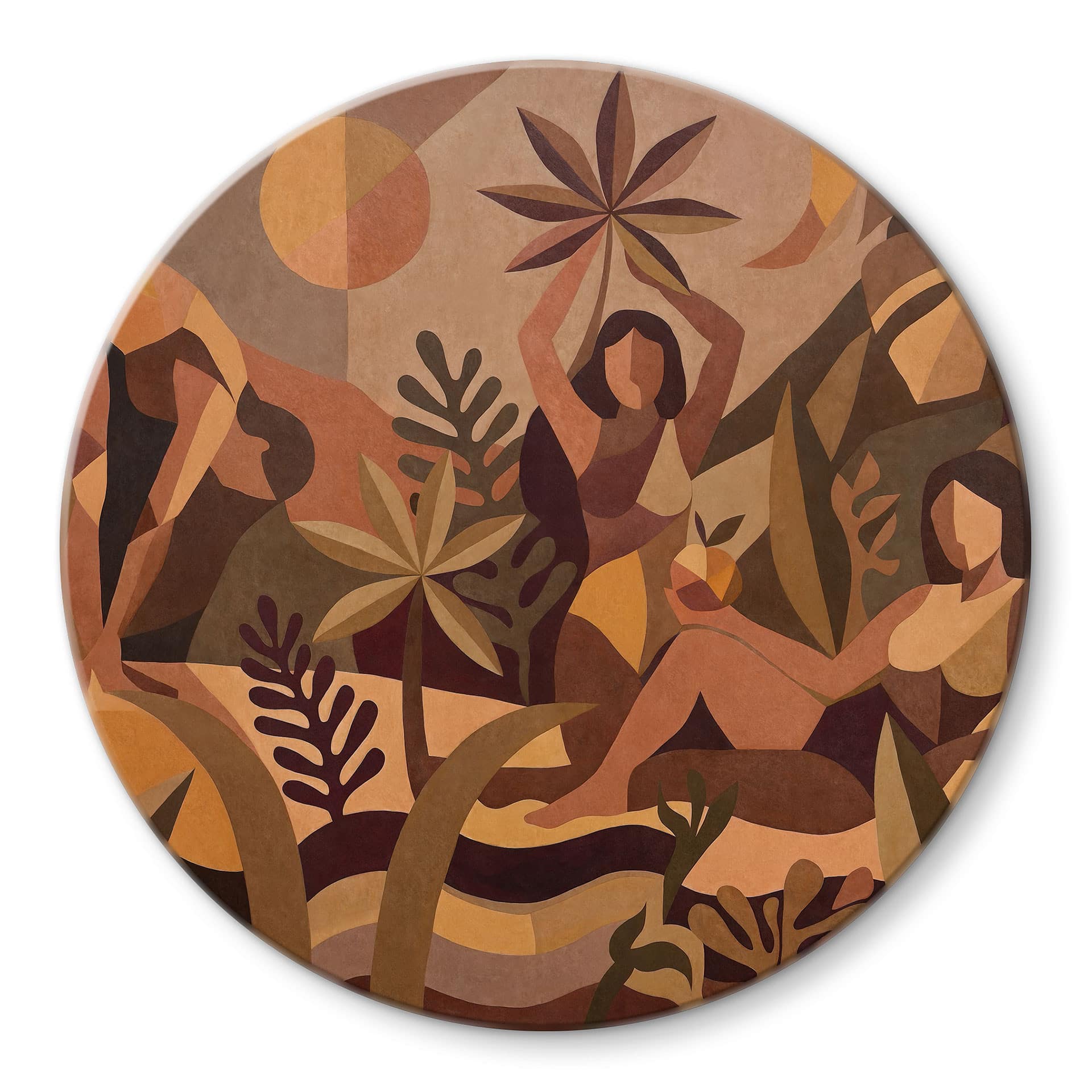 Tableau en verre Amber Flora - Femmes dans la forêt tropicale - Sir Edward x Grigory Gladarev - Rond