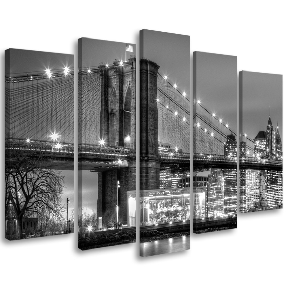 Lærredstryk 5 stykker, Manhattan Bridge New York