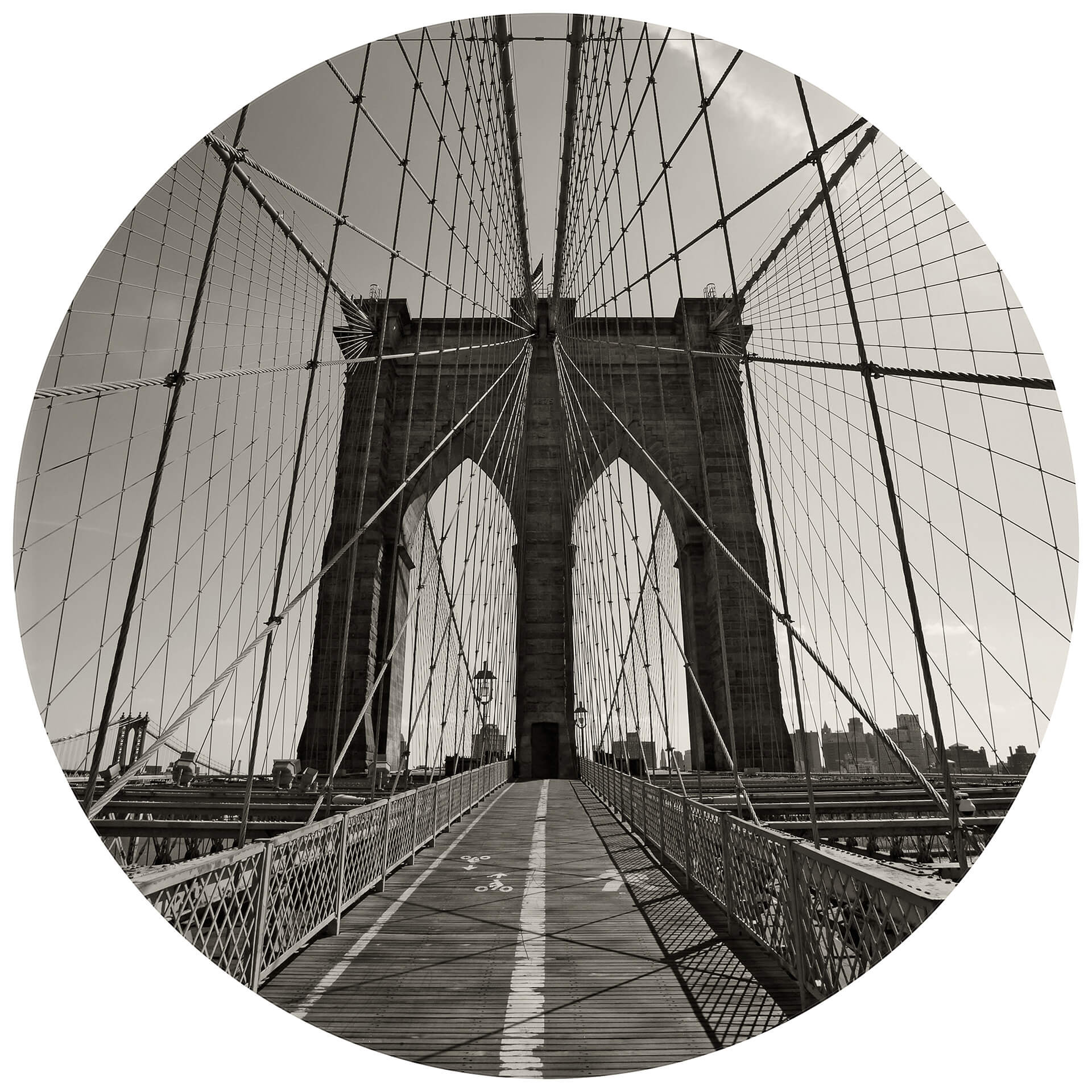 Behangcirkel Brooklyn Bridge Perspective - vliesbehang/zelfklevend vliesbehang