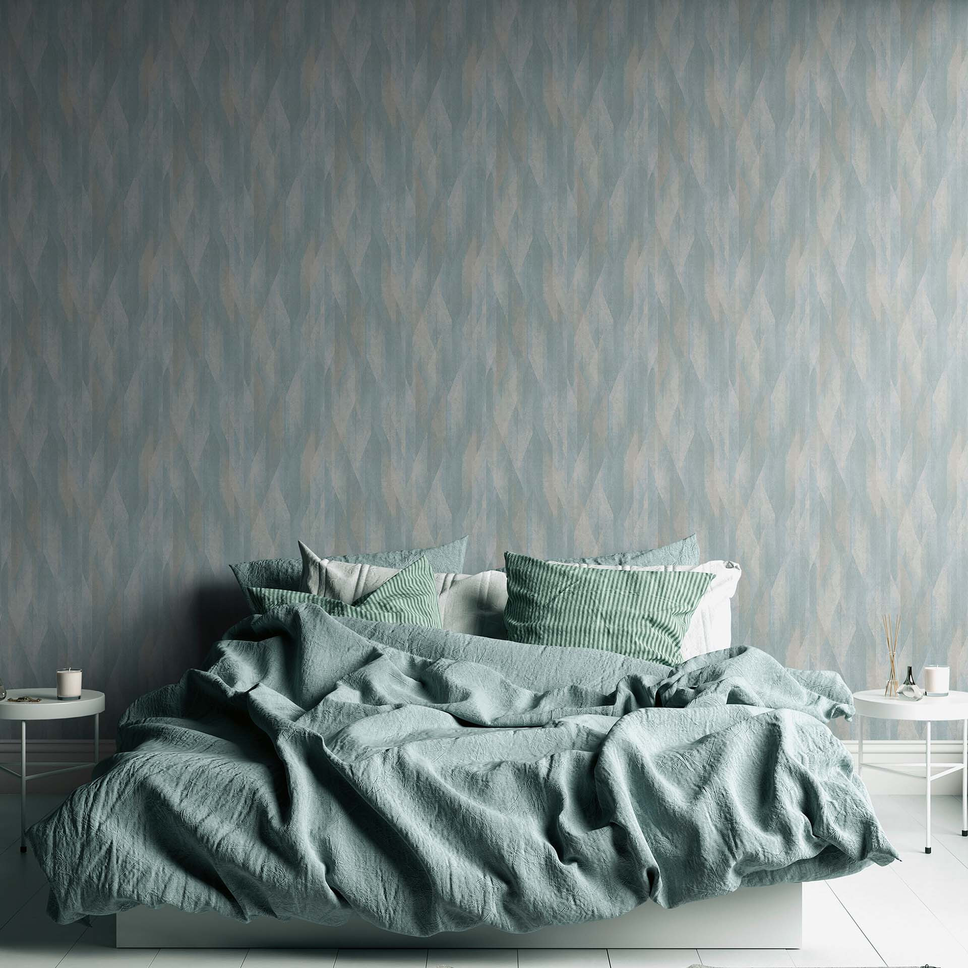 scandinavisch Zweeds behang vliesbehang grafisch blauw voor slaapkamer, hal, keuken
