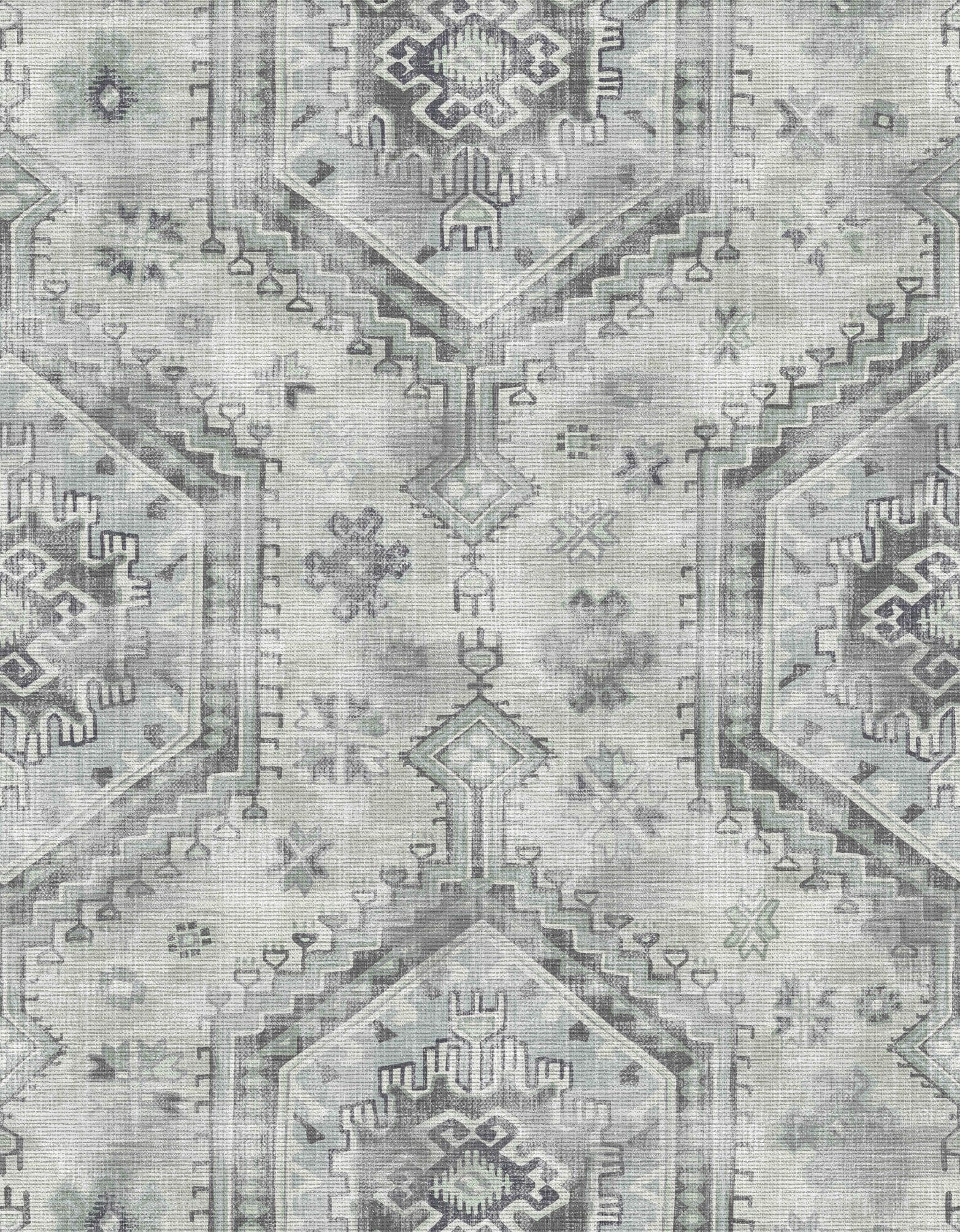 Papier peint photo Motifs de tapis vintage gris avec médaillon ethnique 3,4 x 2,65 m