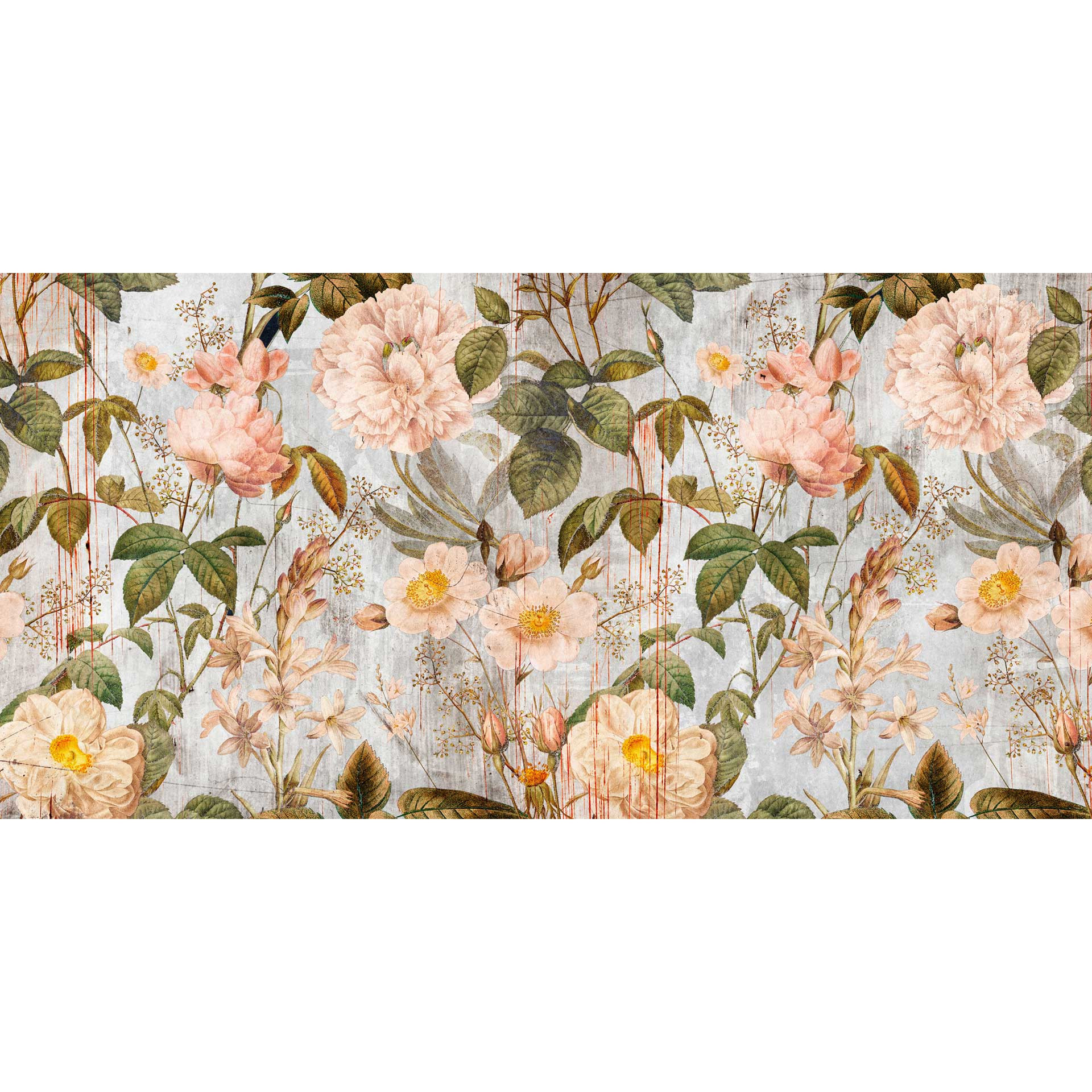 Vintage bloemen behang met pioenrozen - romantisch vliesbehang