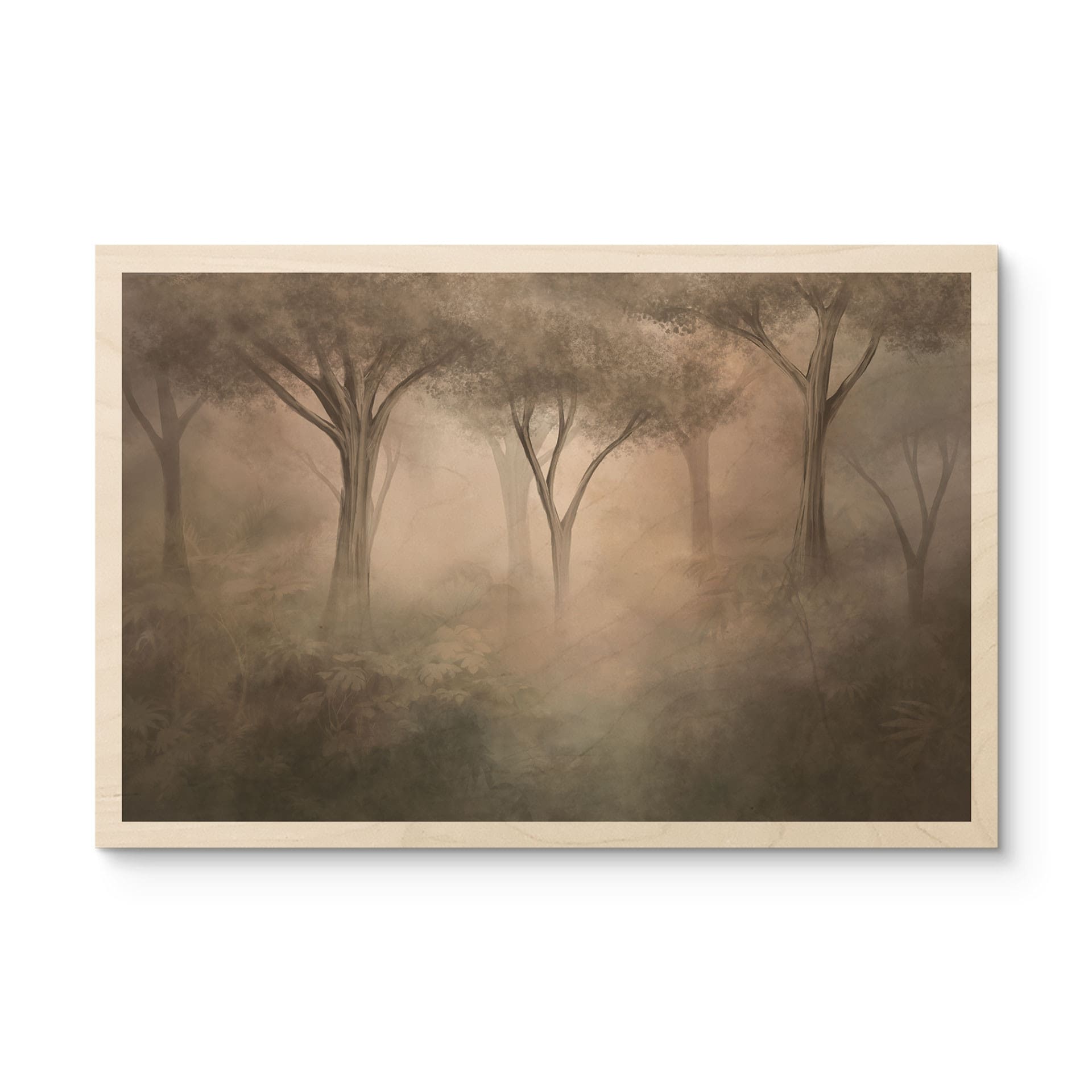 Houten Wanddecoratie bosmagie in de ochtendnevel beige - Ms Tiff